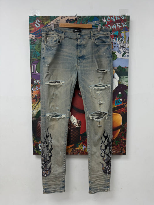 Amiri Lightwash Jeans Flames Used 38 N/A