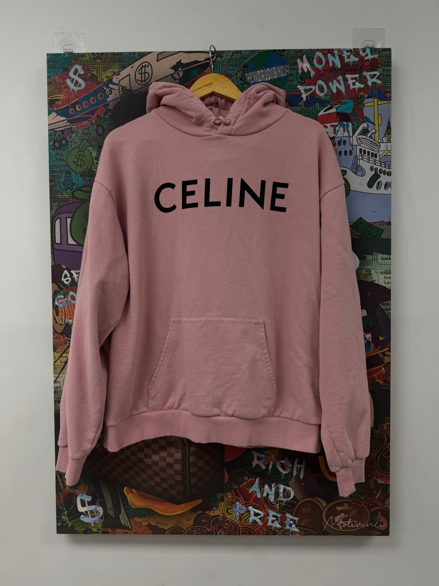 Celine Spellout Logo Hoodie Blush Pink Black Used XXL (Fits Small) N/A