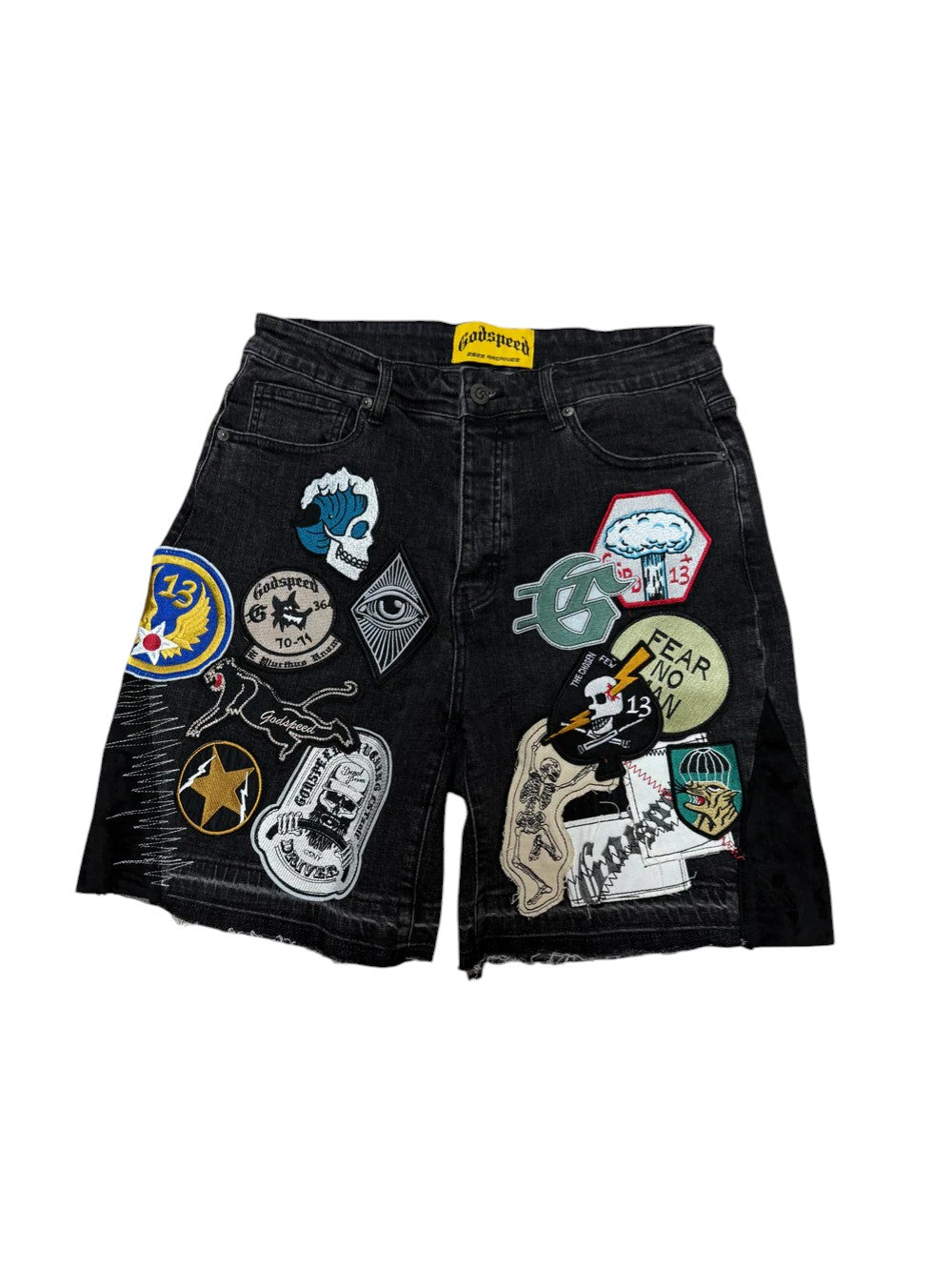 Godspeed Patchwork Black Denim Shorts