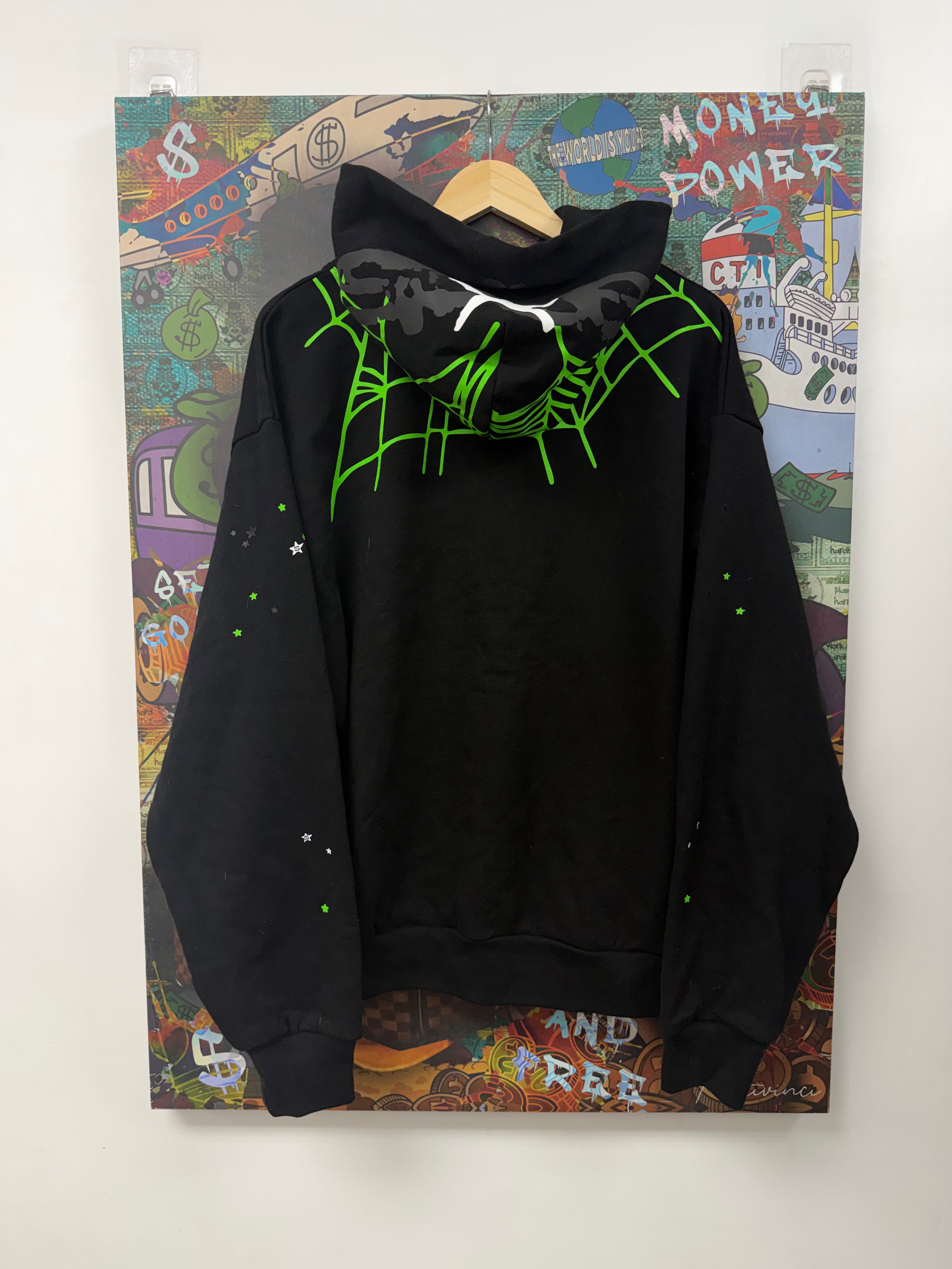 Sp5der Black Green Web Hoodie