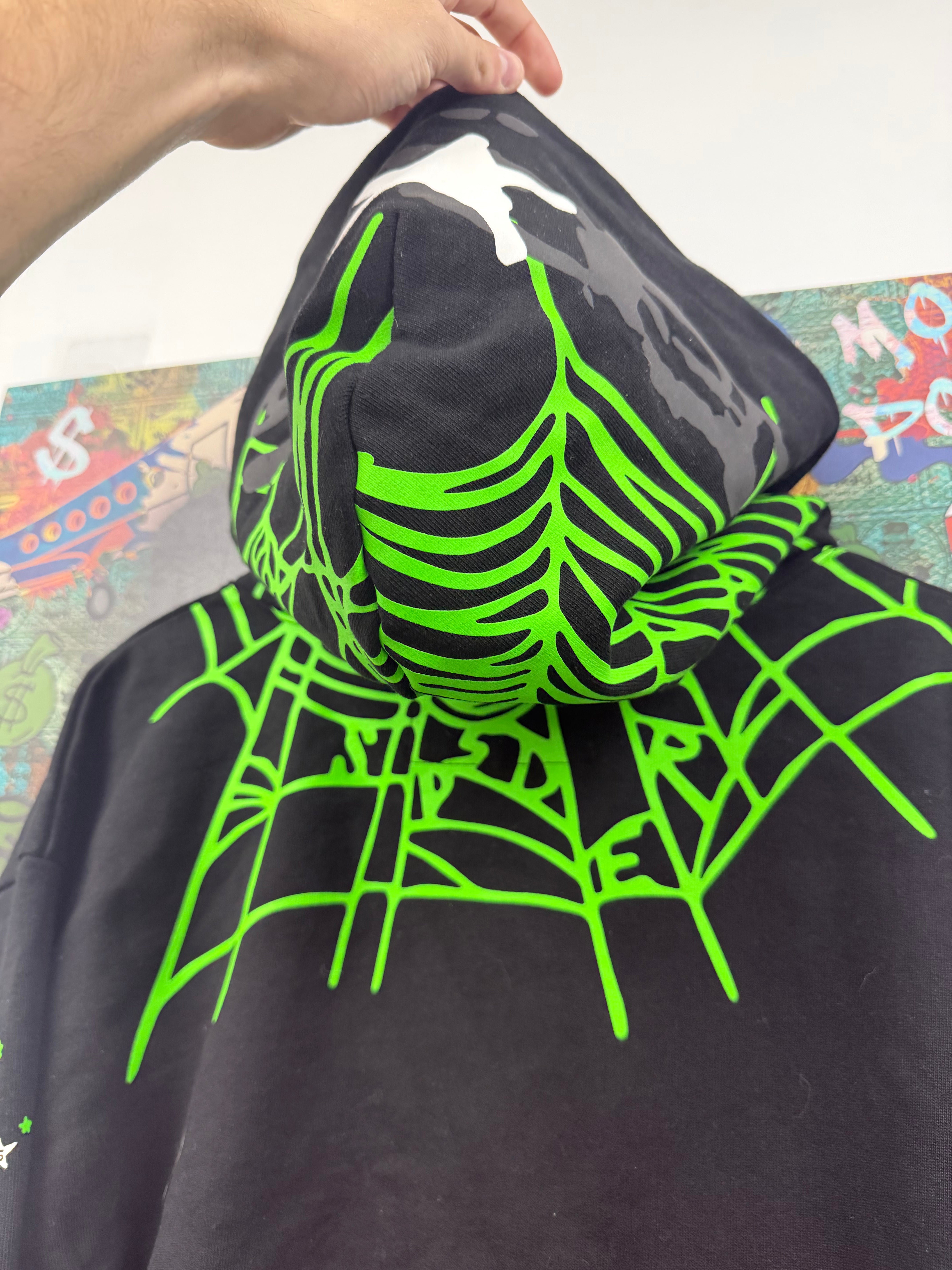 Sp5der Black Green Web Hoodie