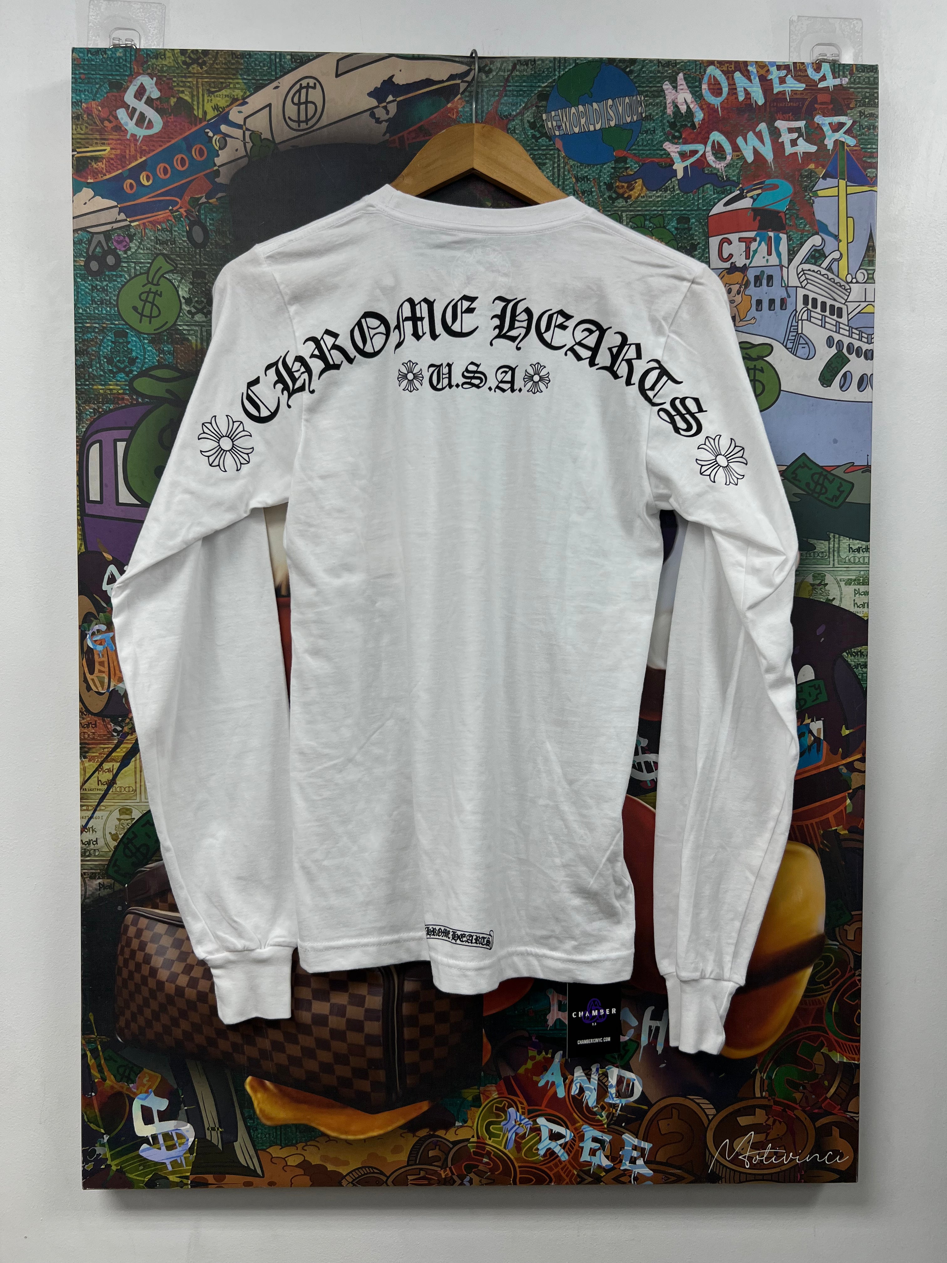 Chrome  Hearts White USA Shoulder Logo Long Sleeve
