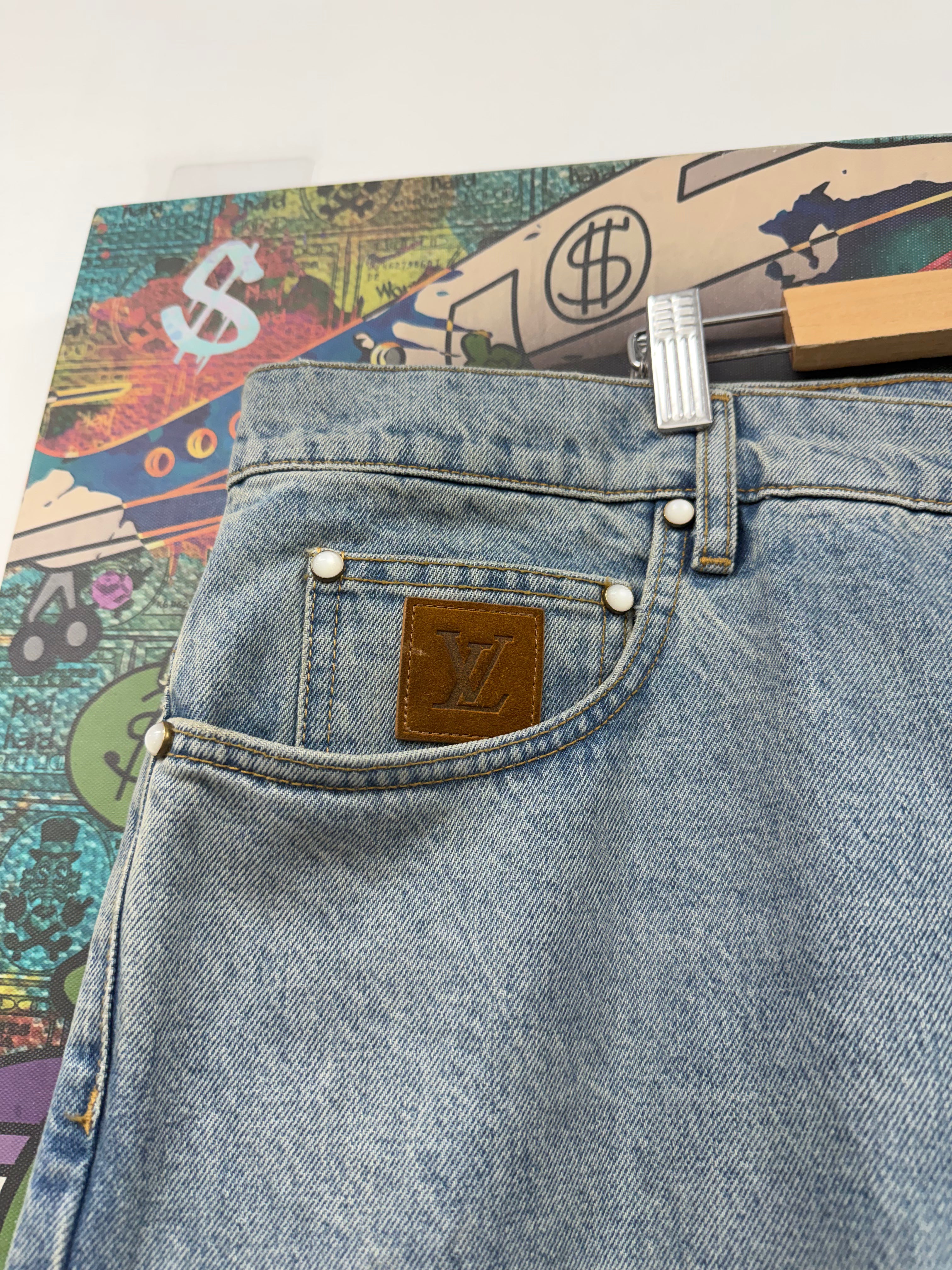 Louis Vuitton Light Wash Skate Pocket Stitch Jeans