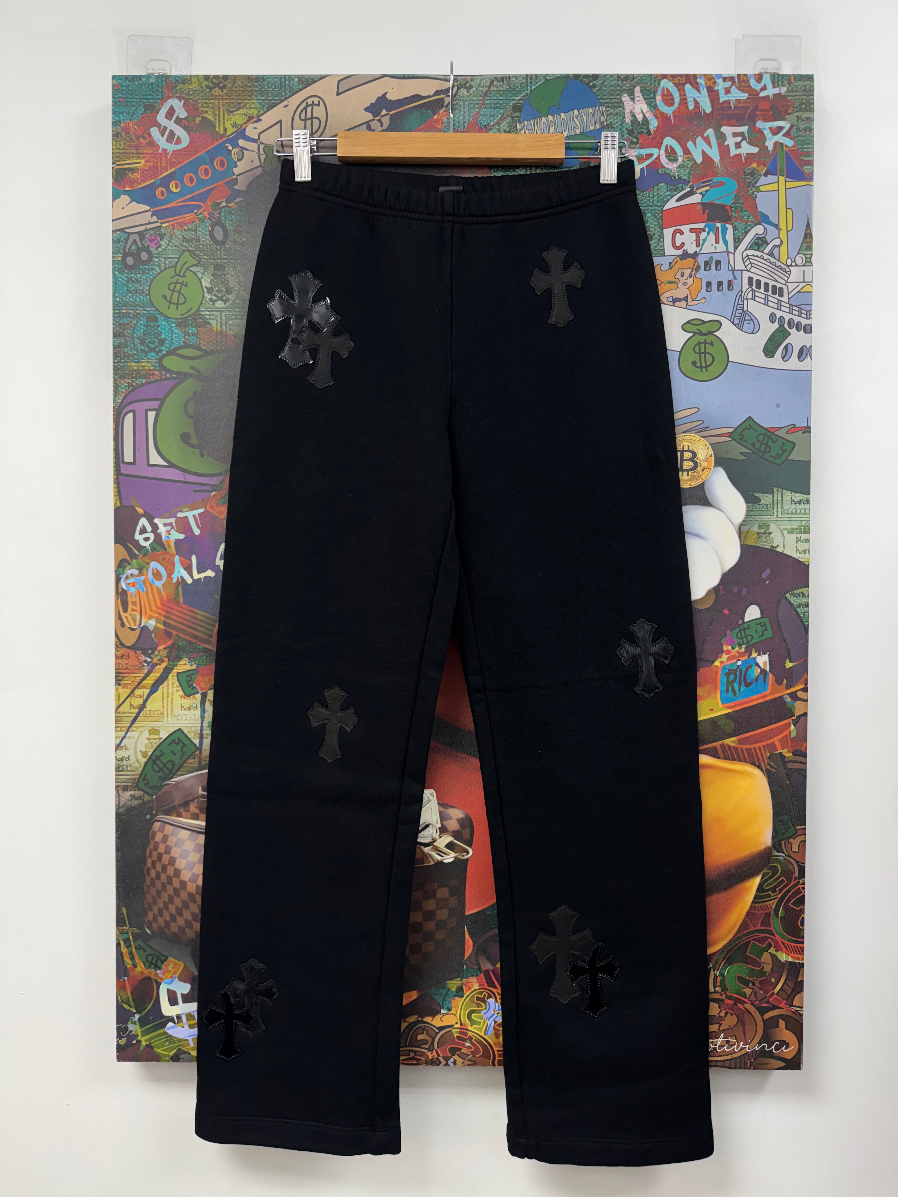 Chrome Hearts Black Ponyhair Multi Cross Patch Sweats