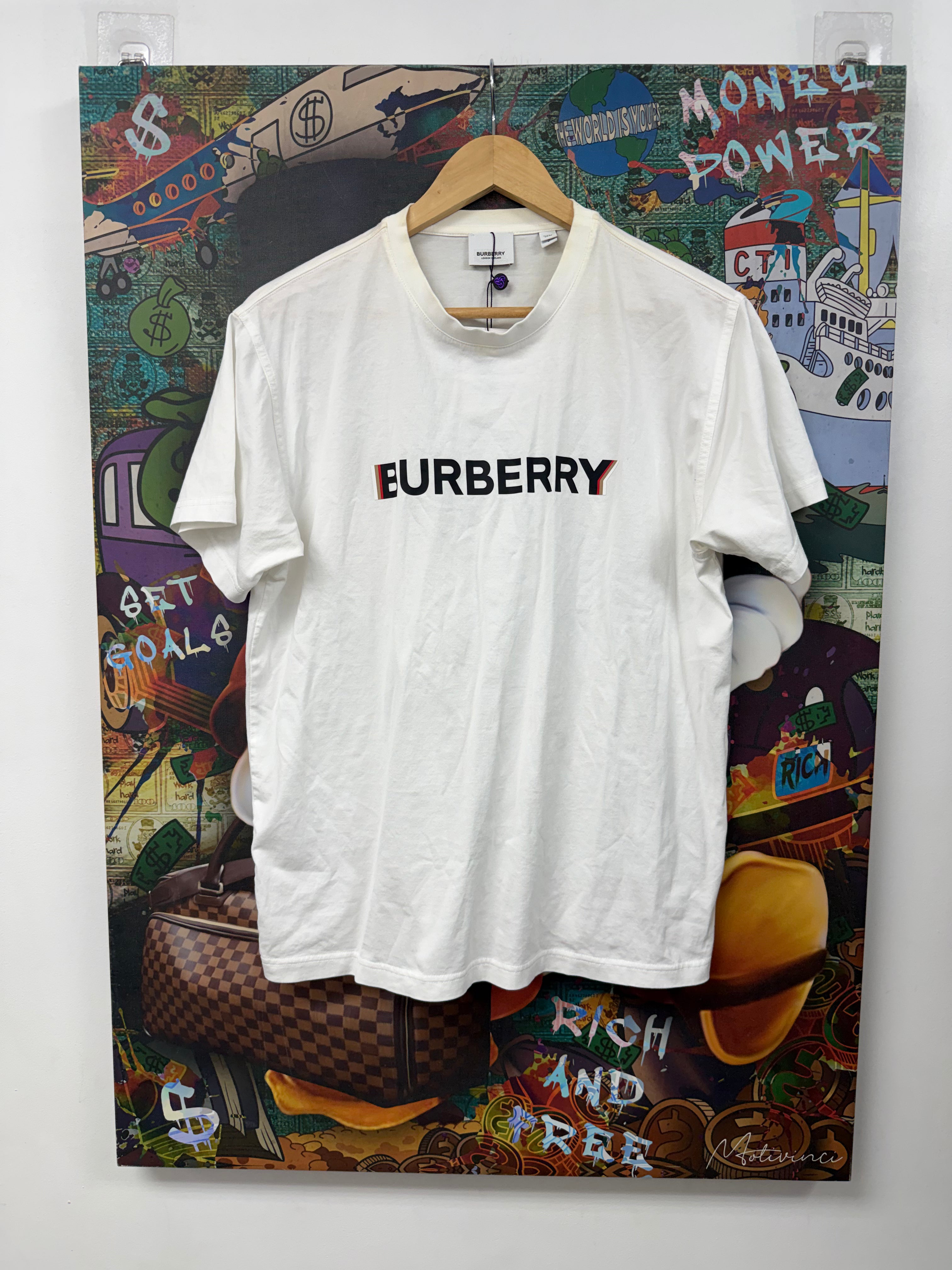 Burberry White Black Chest Logo Tee