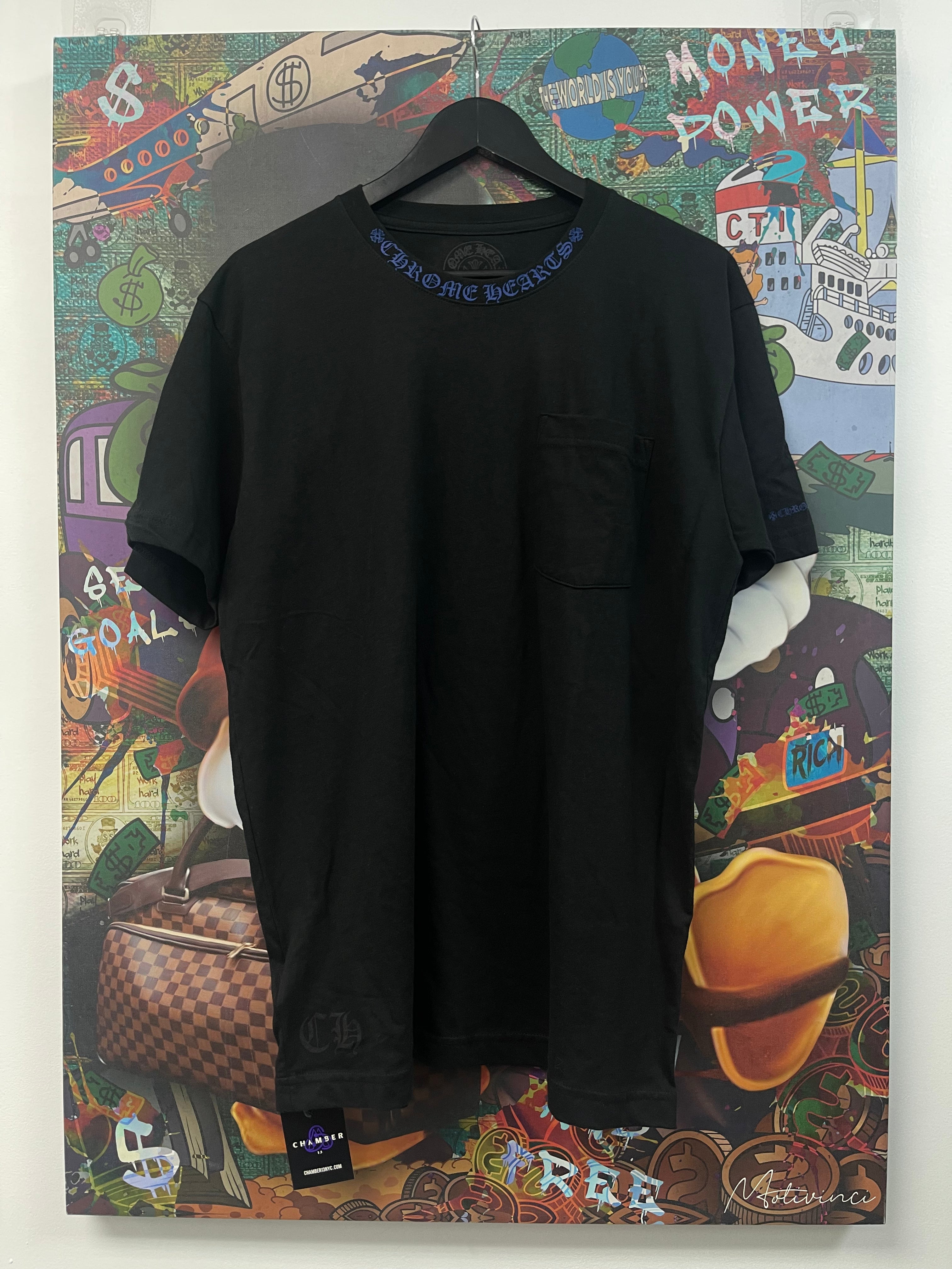 Chrome Hearts Black Blue Neck Logo Tee