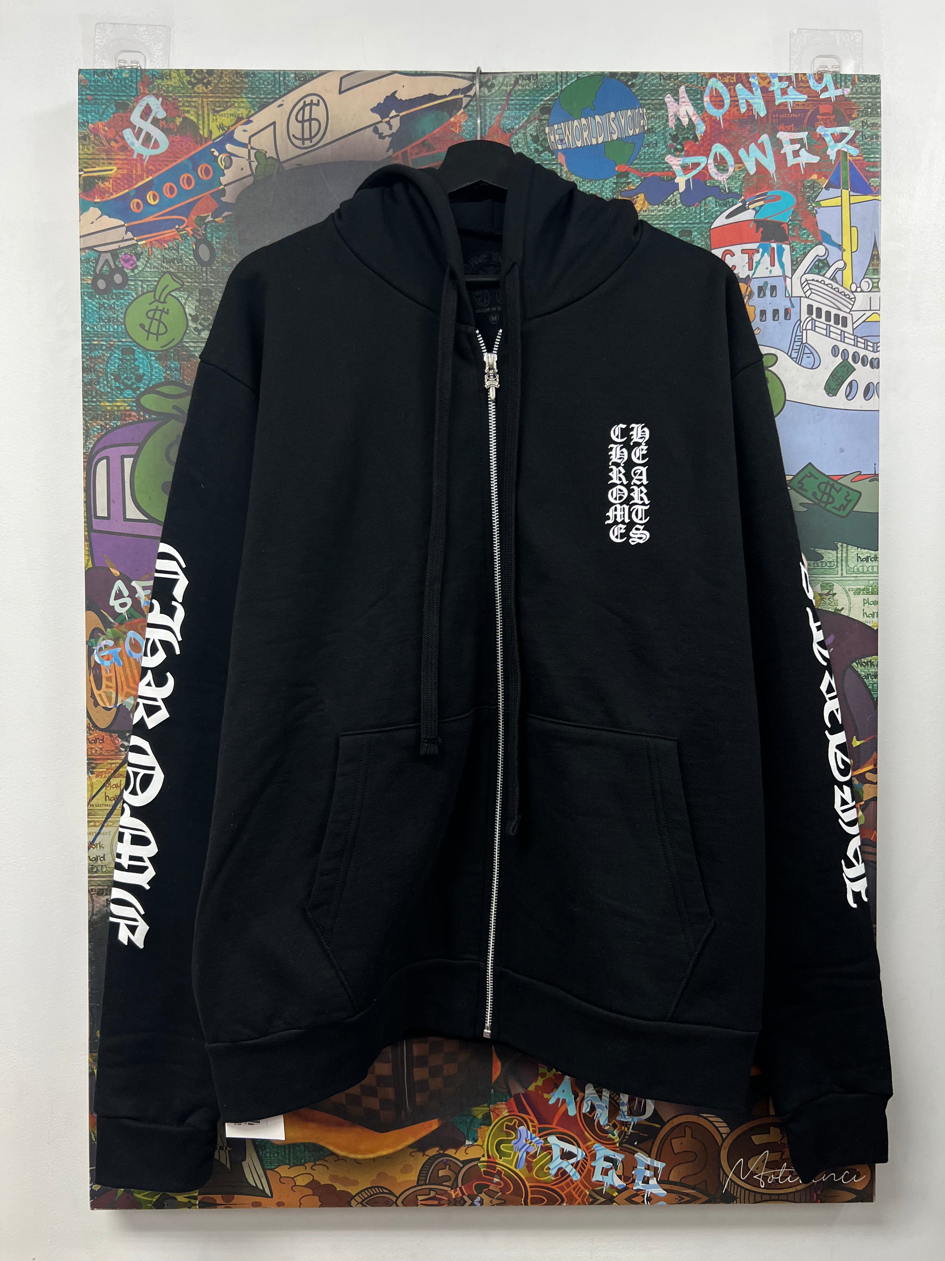 Chrome  Hearts Black White Vertical Logo Zip Up