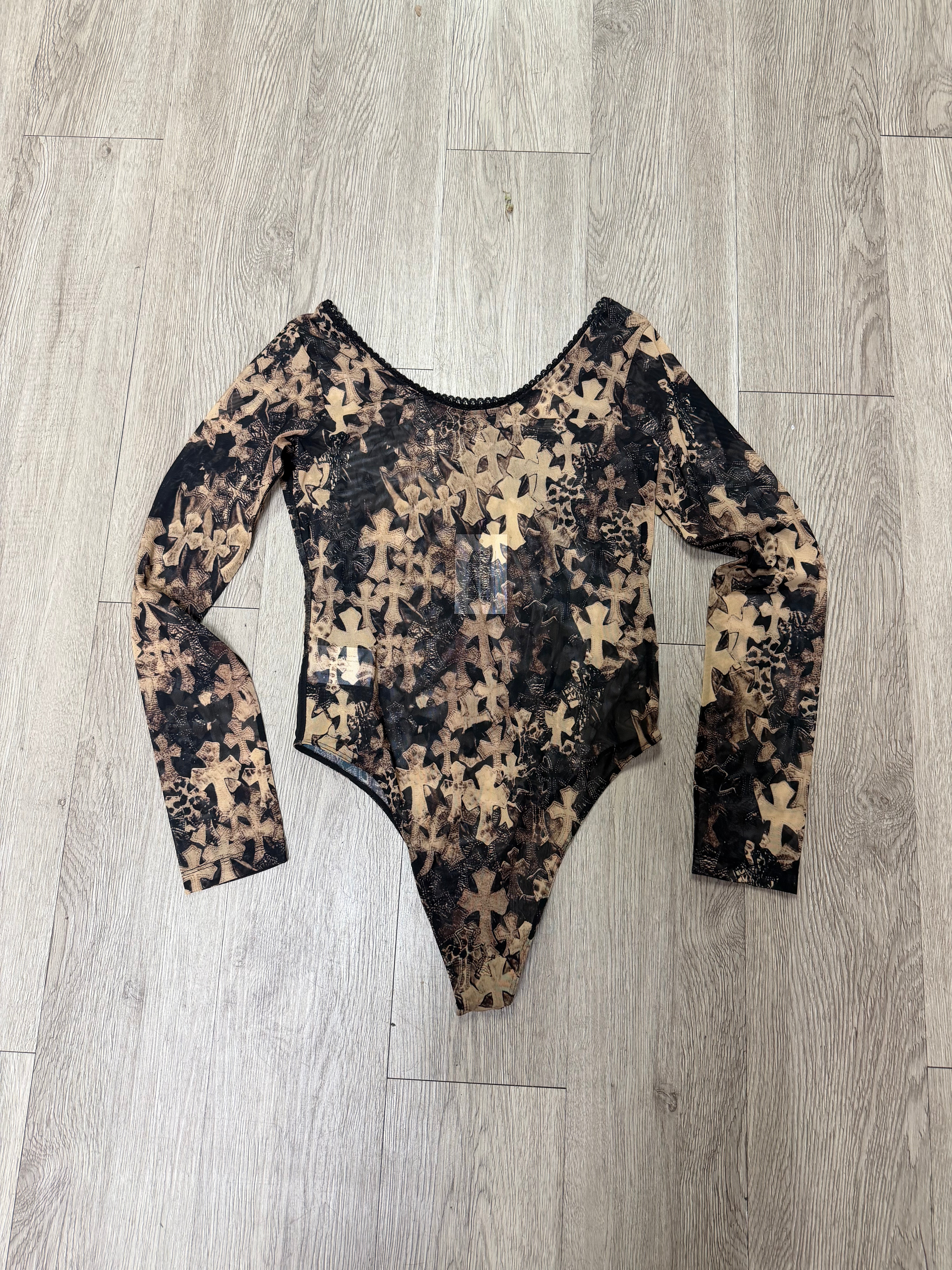 Chrome Hearts Waterfall Cross Print Mesh Body Suit
