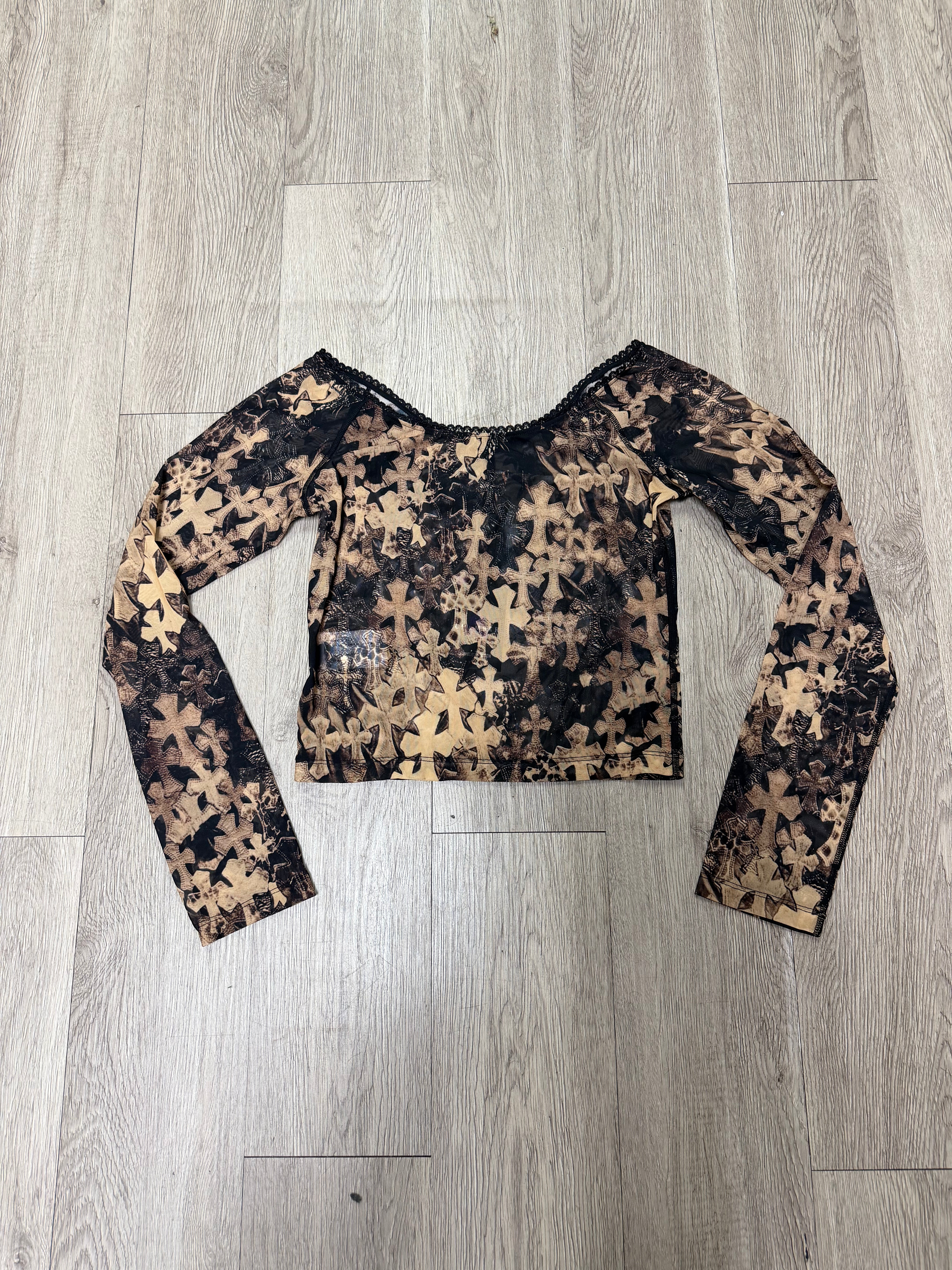 Chrome Hearts Waterfall Cross Print Mesh Long Sleeve