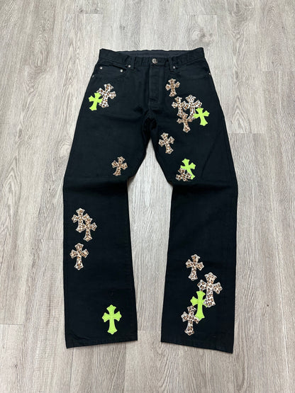Chrome Hearts Cheetah Green Cross Patch Jeans Used 31 N/A