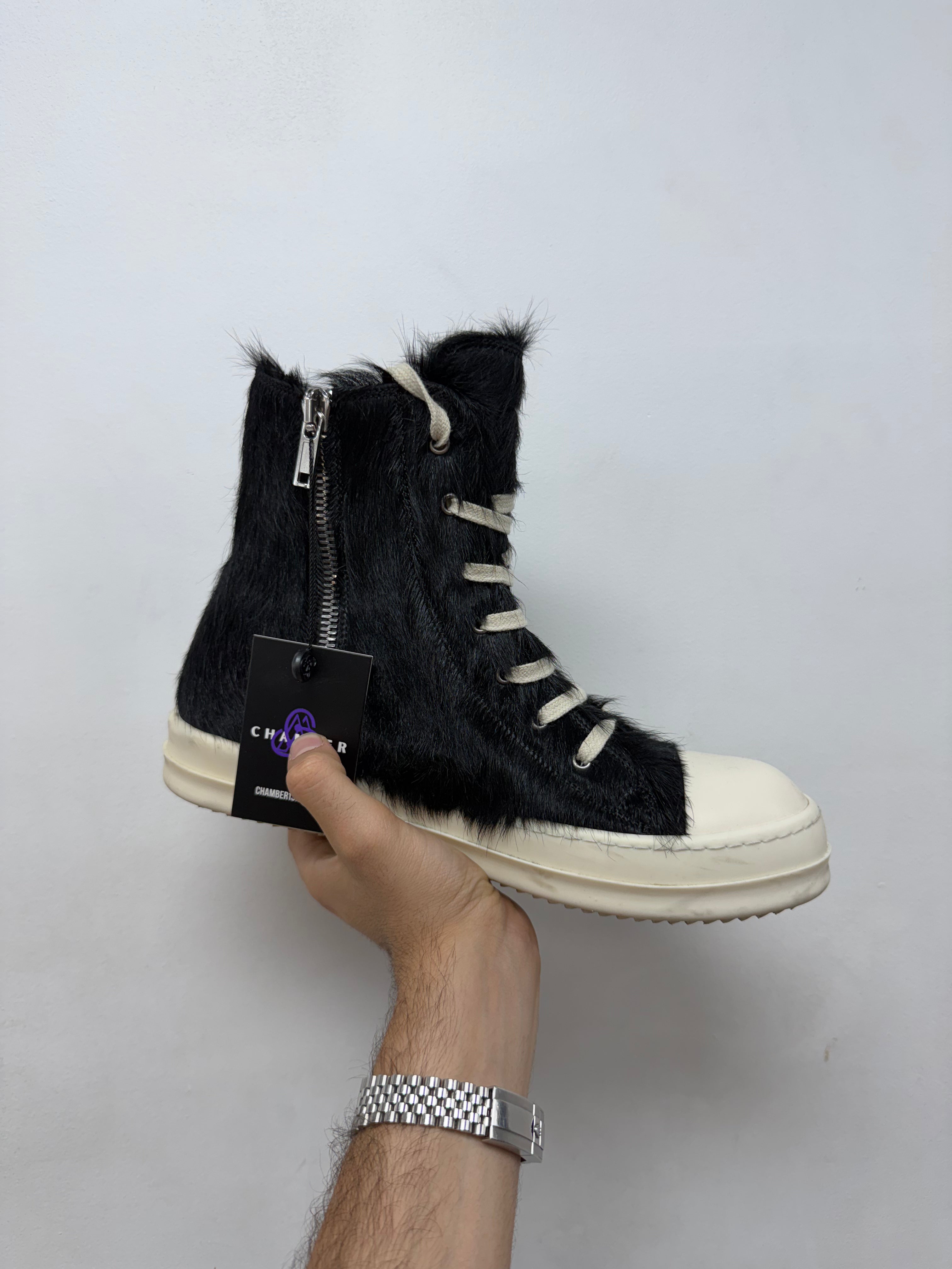 Rick Owens Black & Milk Ponyhair Ramone High Sneakers