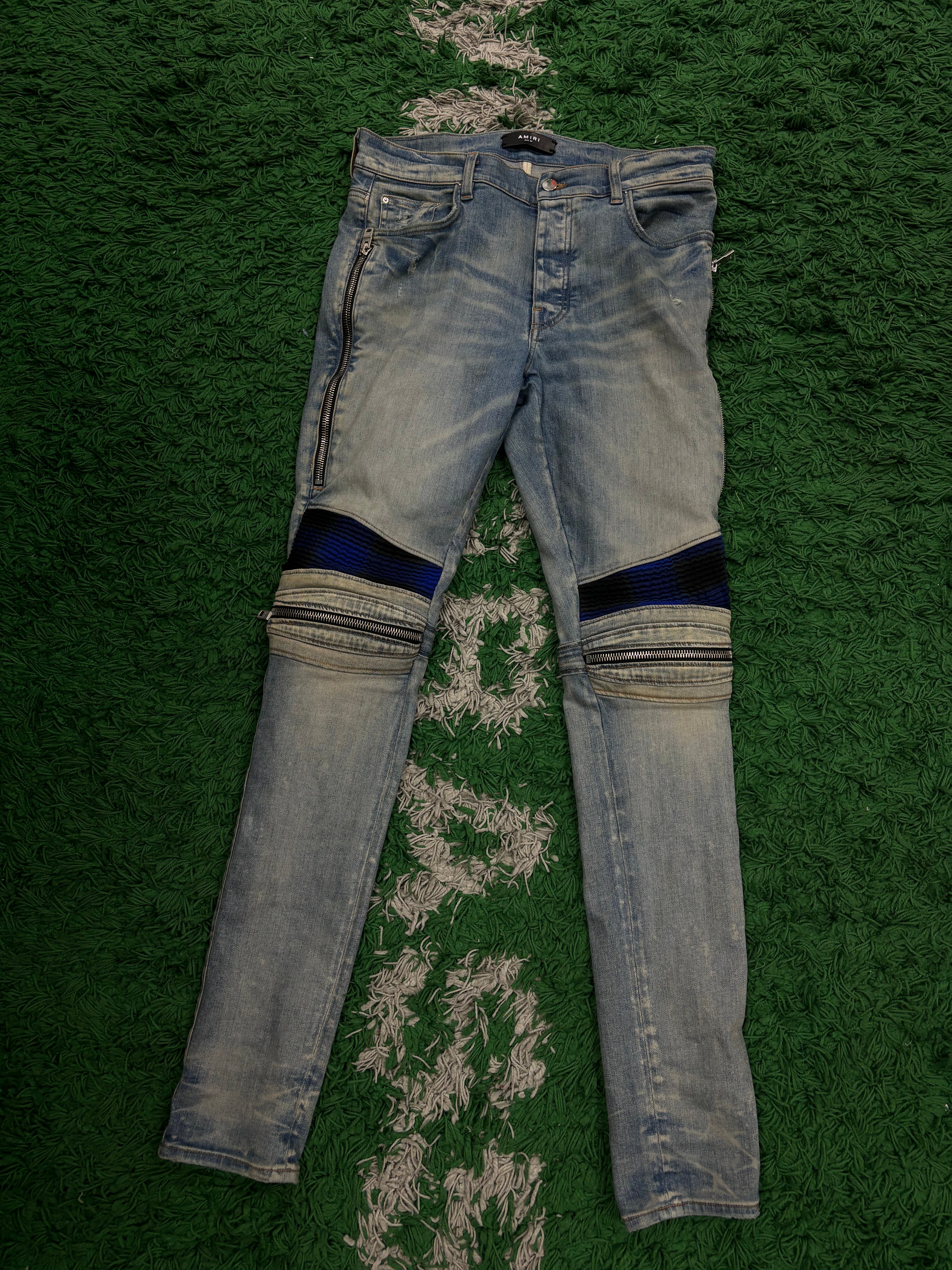 Amiri "MX2" Patch Light Wash, Blue & Black Jeans