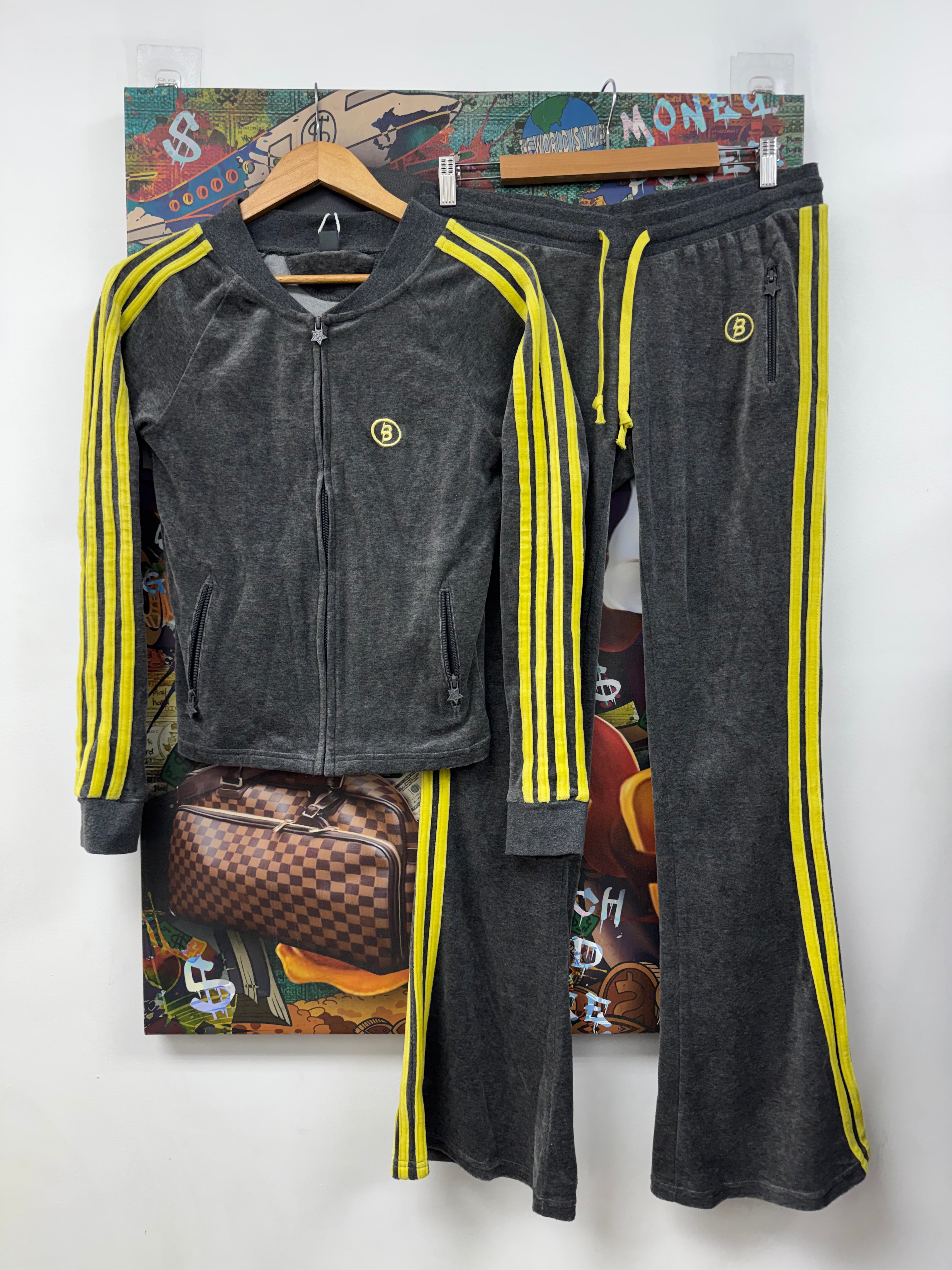 Body By Raven Charcoal Yellow Velour Track Suit