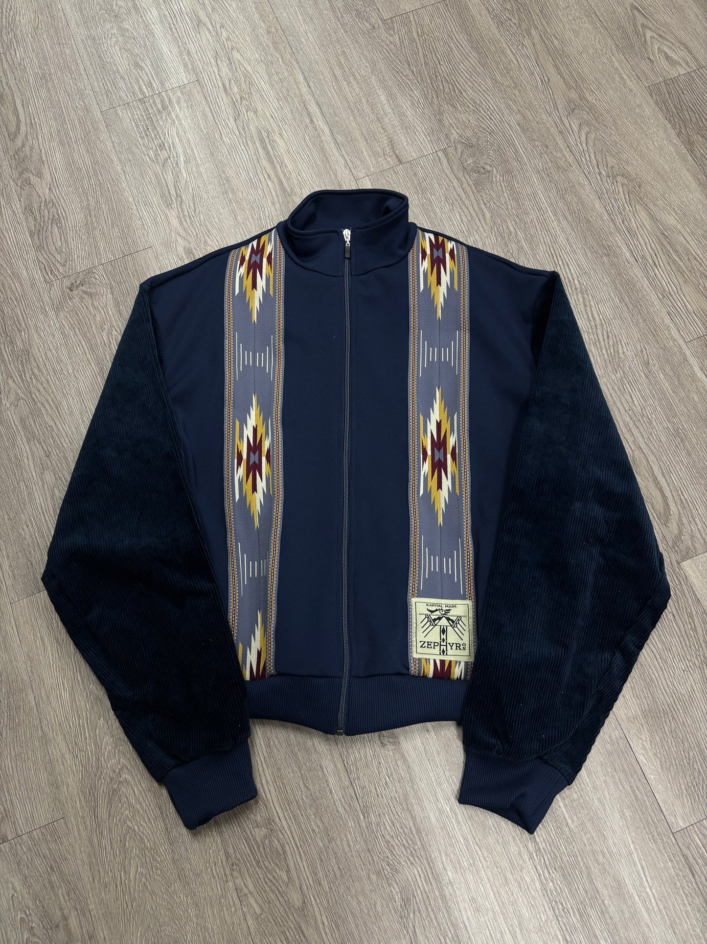 Kapital Navy Corduroy Sleeve Track Jacket