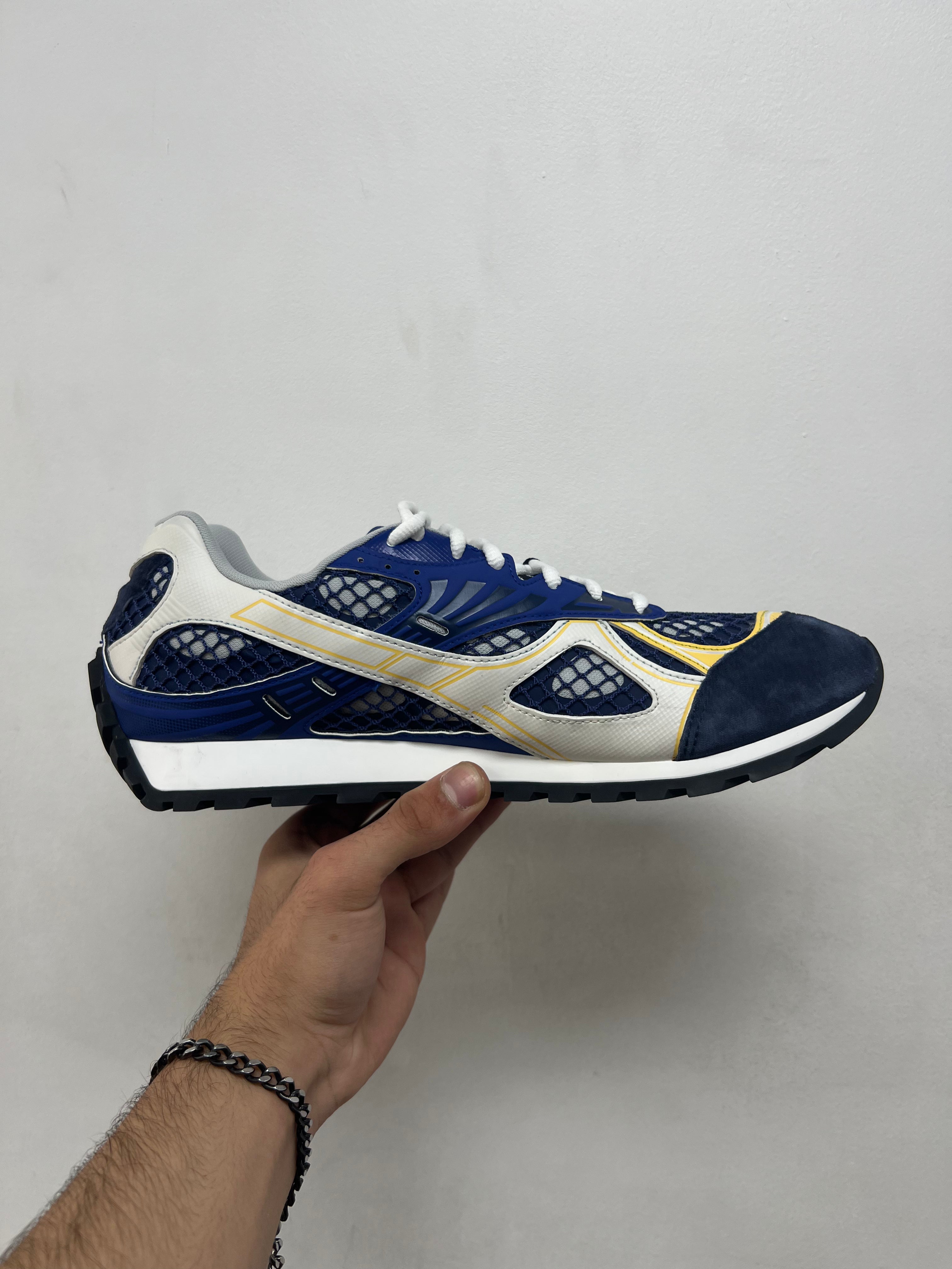 Bottega Veneta Navy Yellow Suede Orbit Sneakers