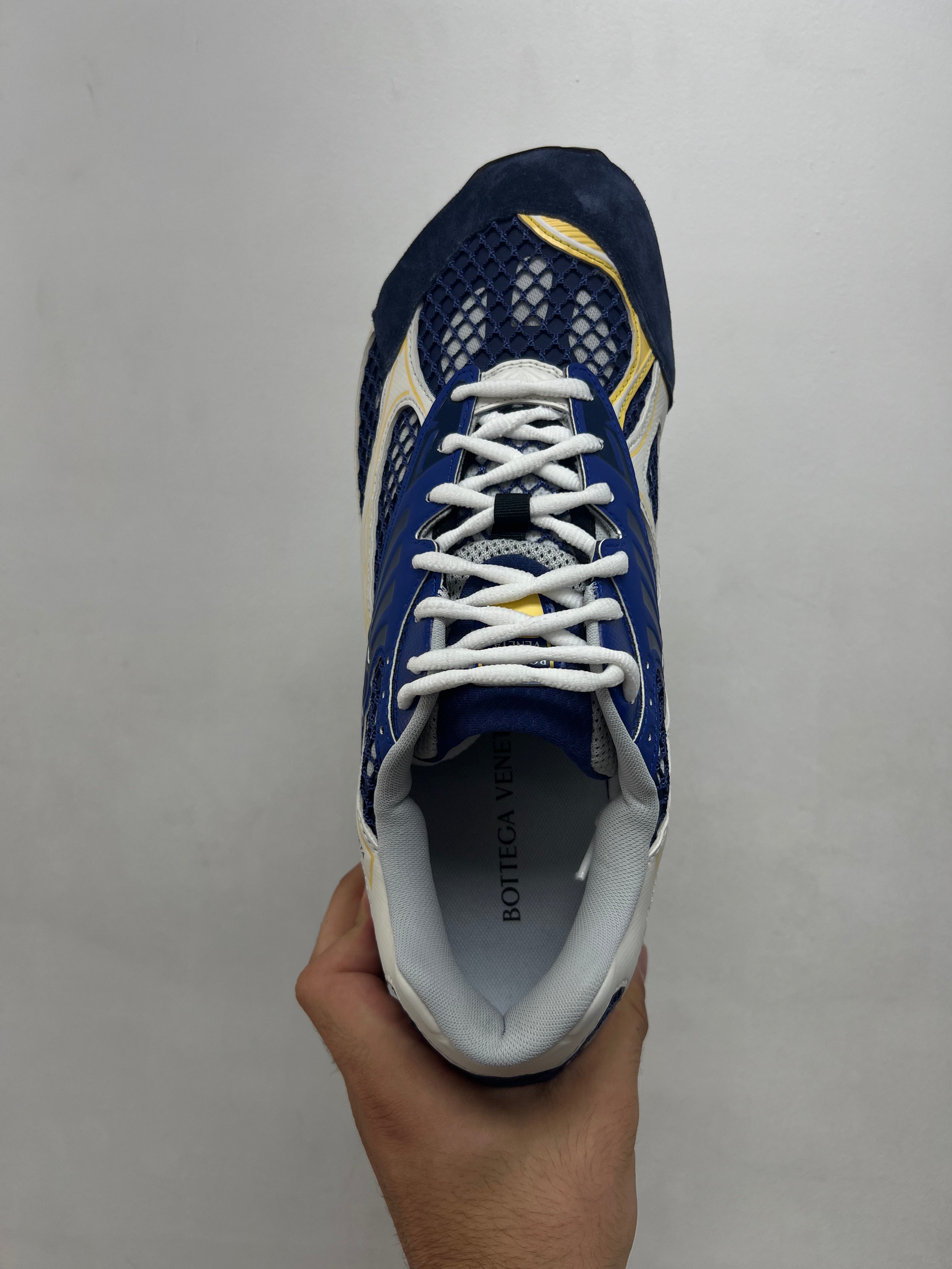 Bottega Veneta Navy Yellow Suede Orbit Sneakers