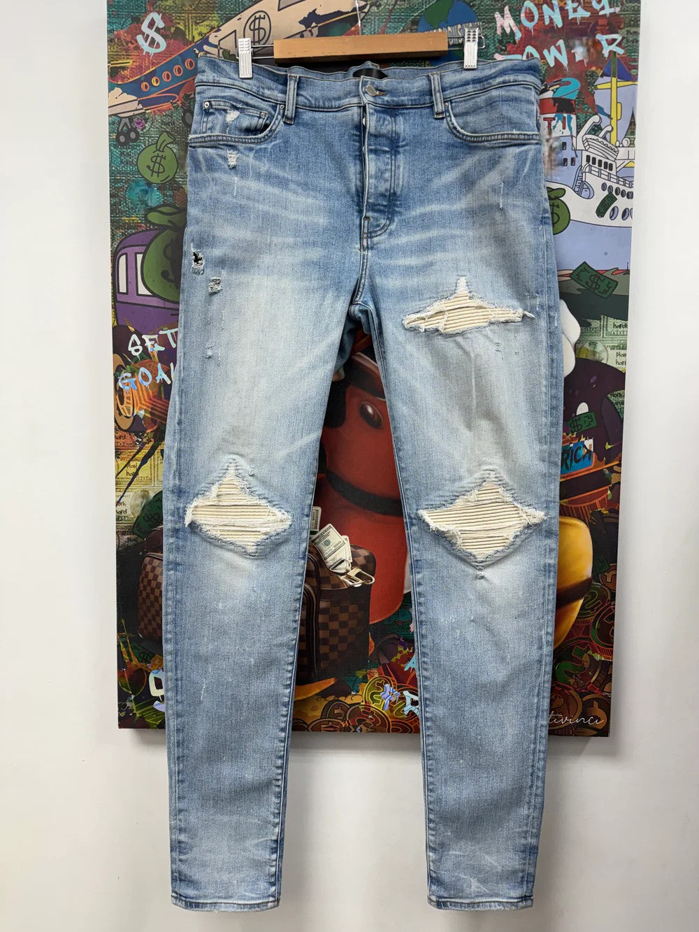 Amiri MX1 Patch Light Wash & White Jeans