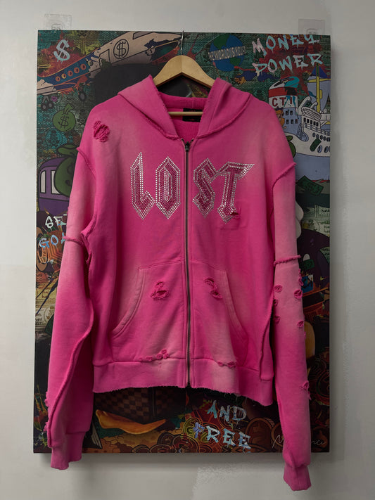 Lost Intricacy Pink Rhinestone Zip Up Used large  N/A