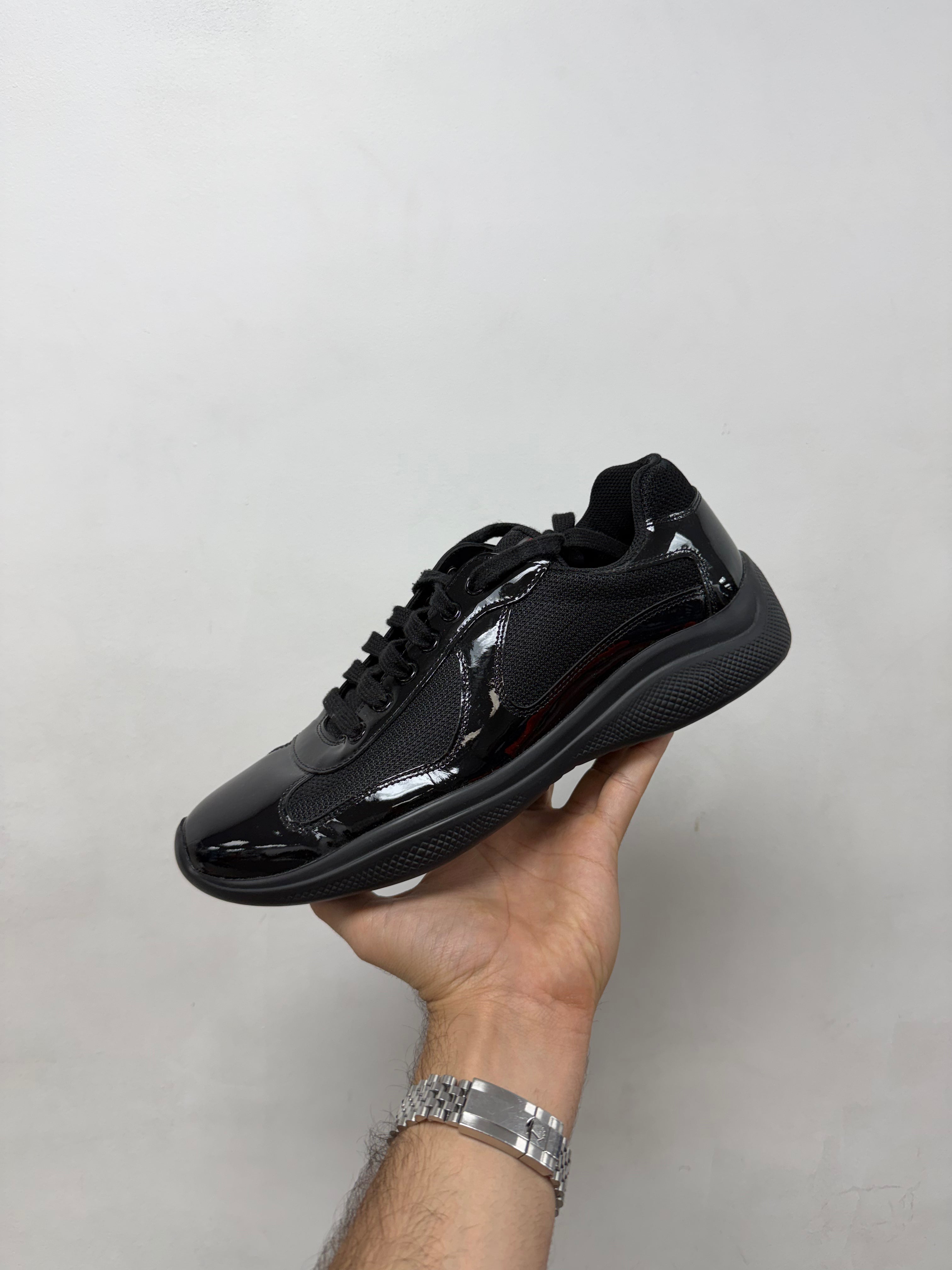 Prada Triple Black Patent Leather Cups Sneakers