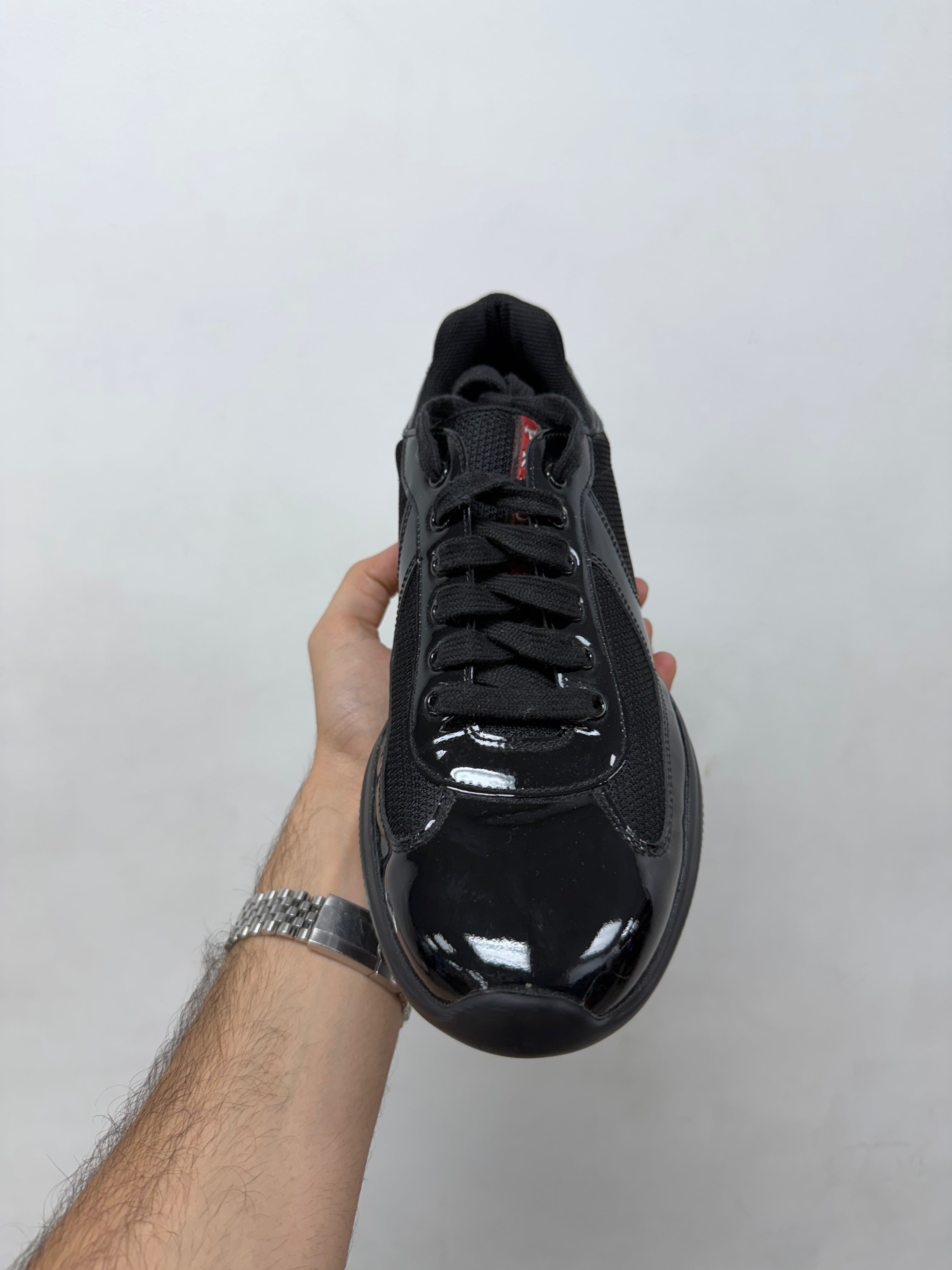 Prada Triple Black Patent Leather Cups Sneakers