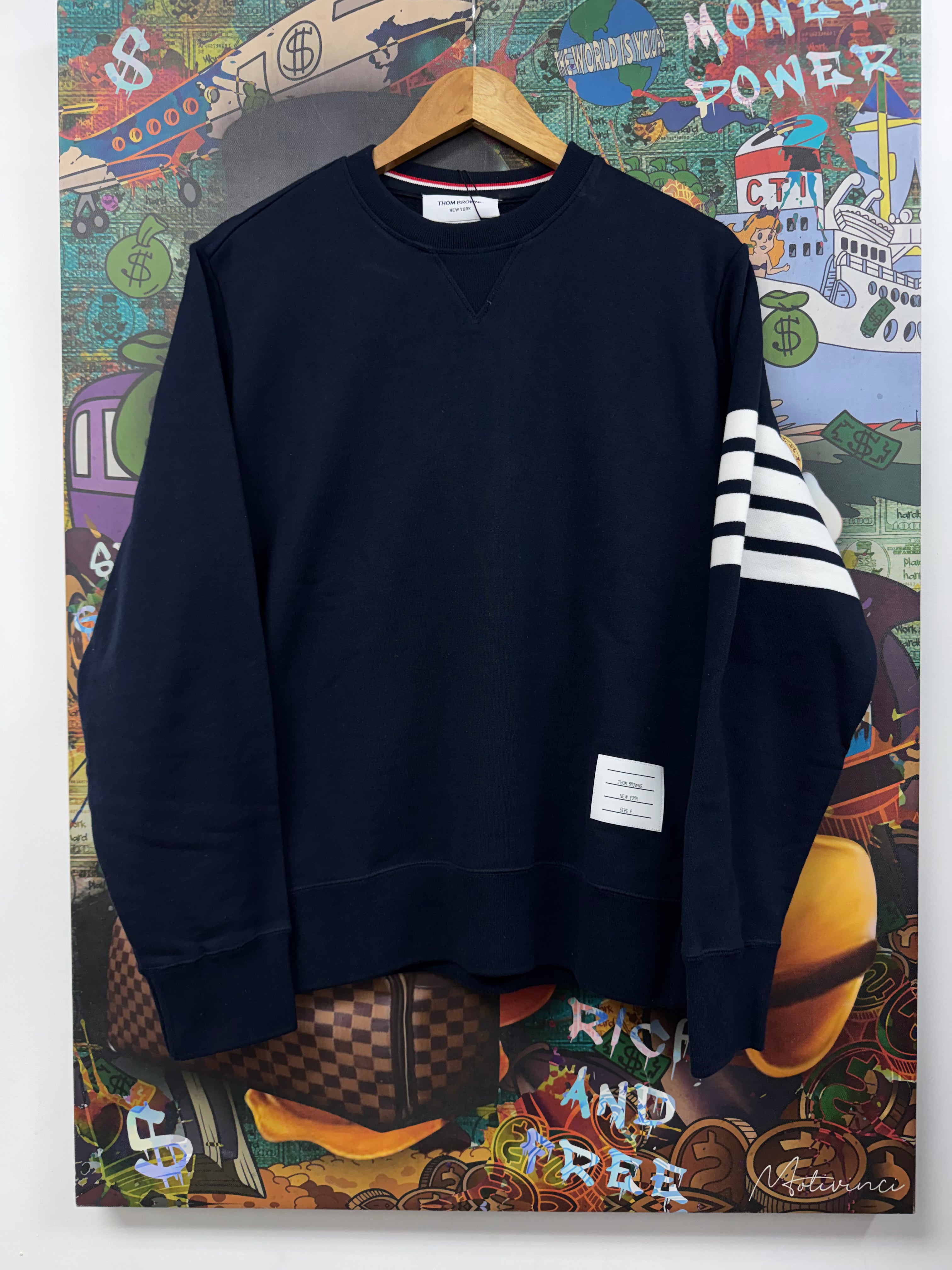 Thom Browne Navy White 4 Bar Crewneck