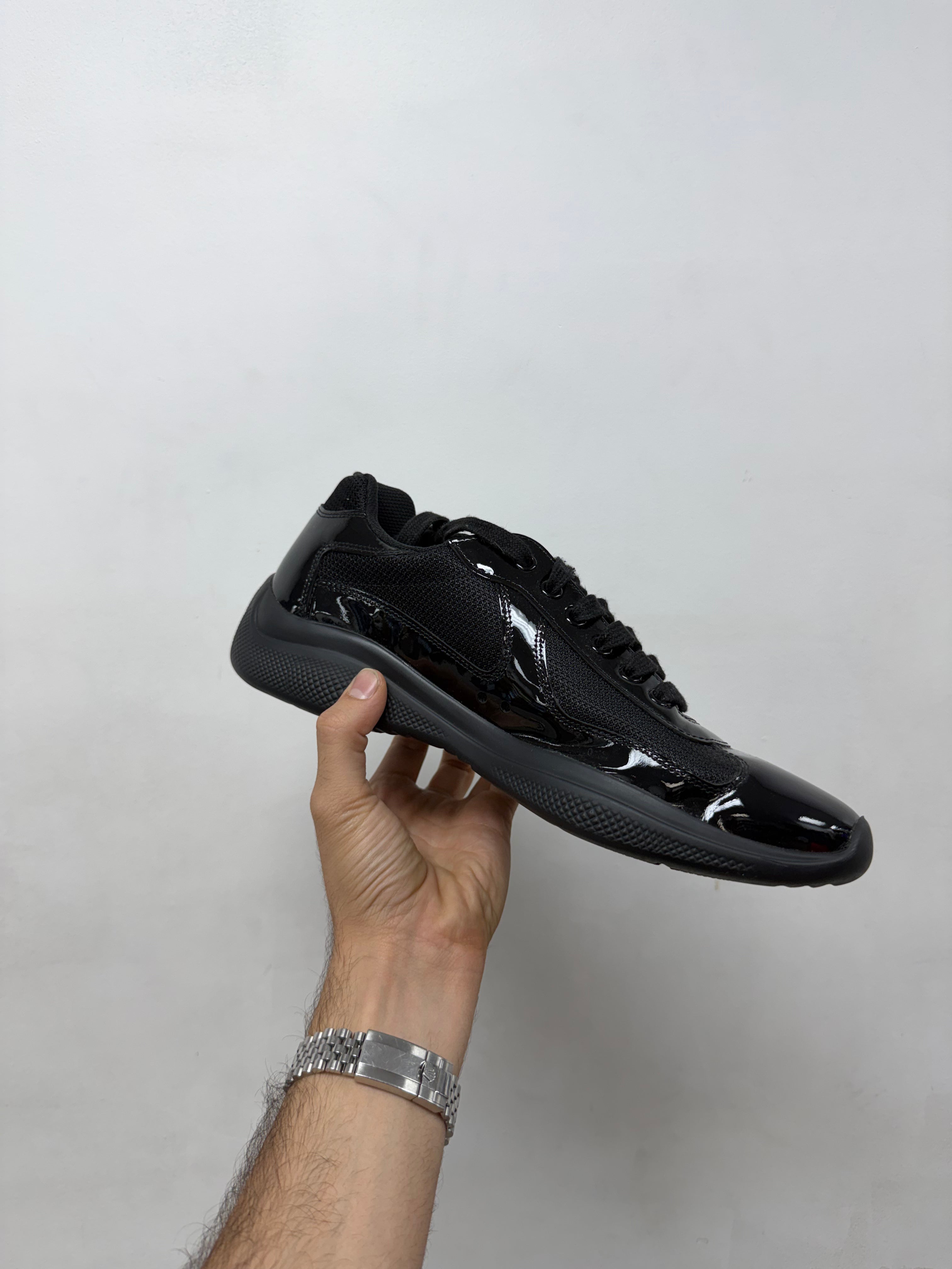 Prada Triple Black Patent Leather Cups Sneakers