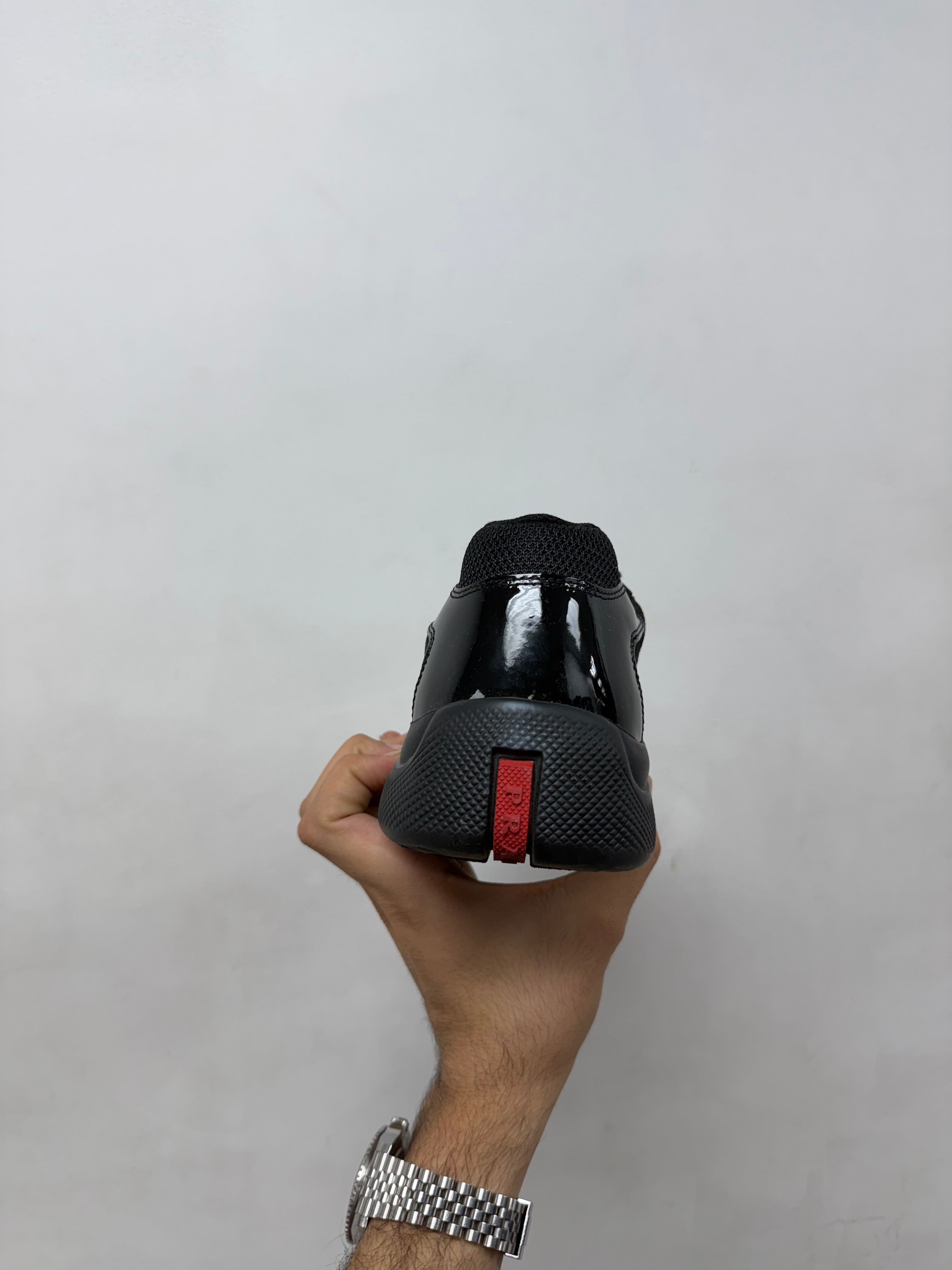 Prada Triple Black Patent Leather Cups Sneakers