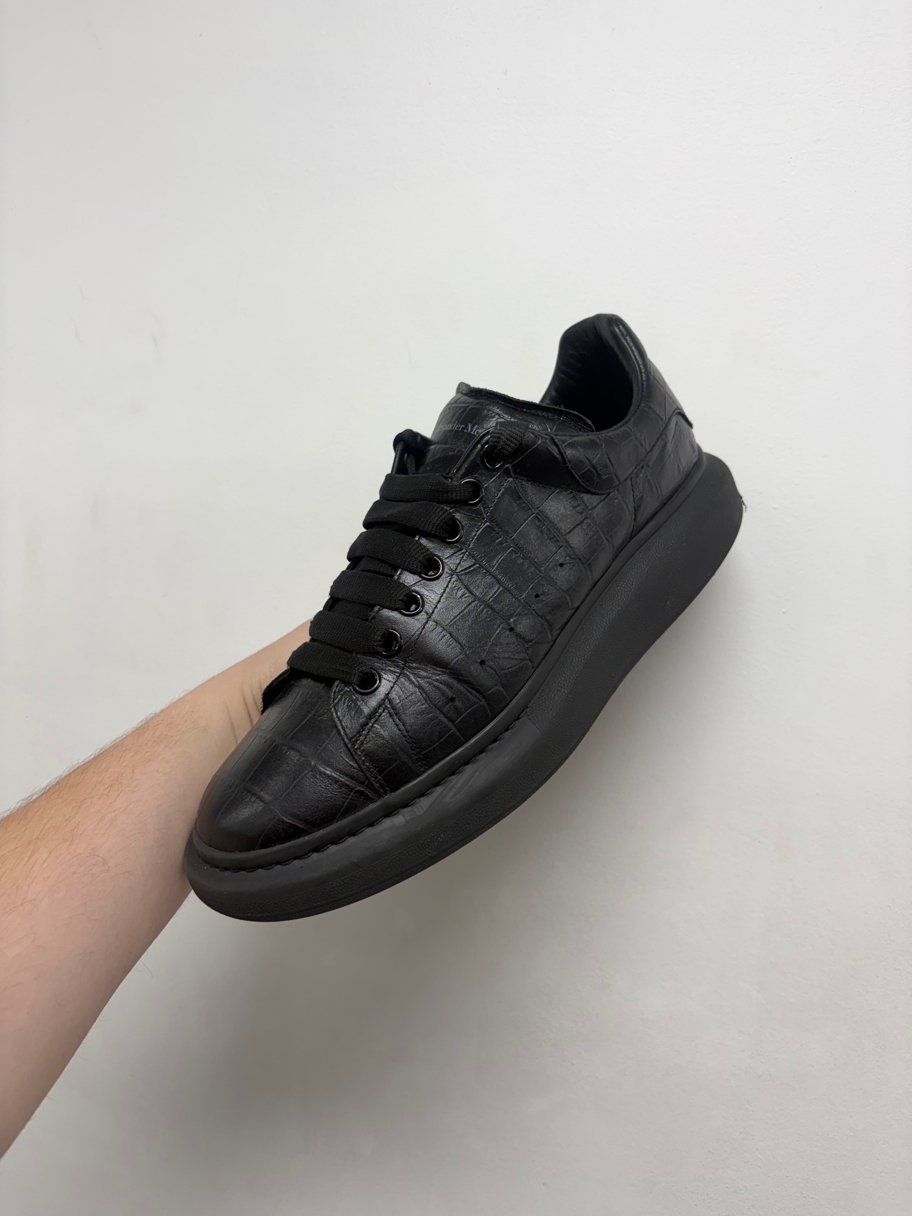Alexander Mcqueen Black Croc Skin Oversized Sneakers