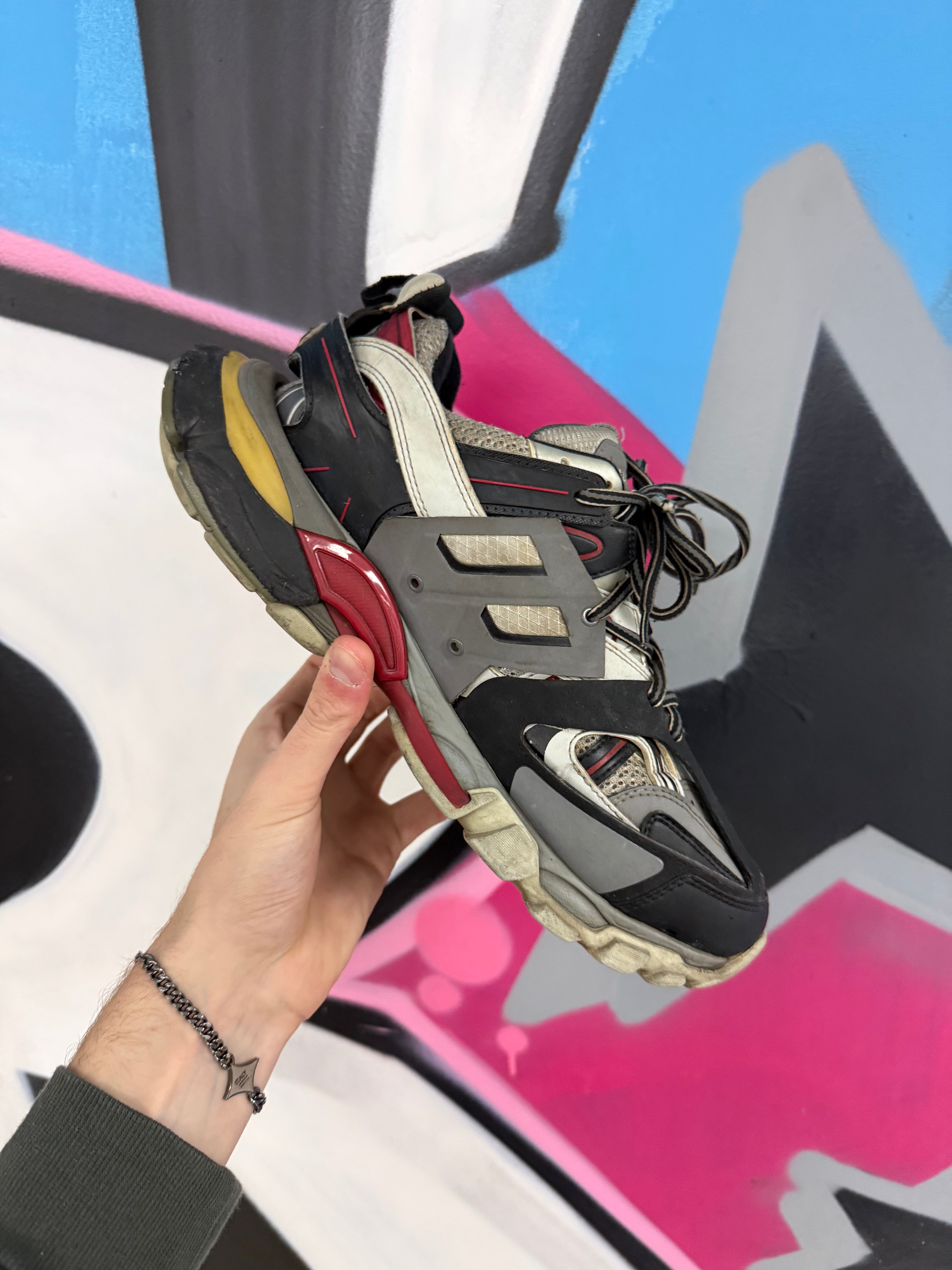 Balenciaga Grey Red Track (Missing Right Insole) Sneakers