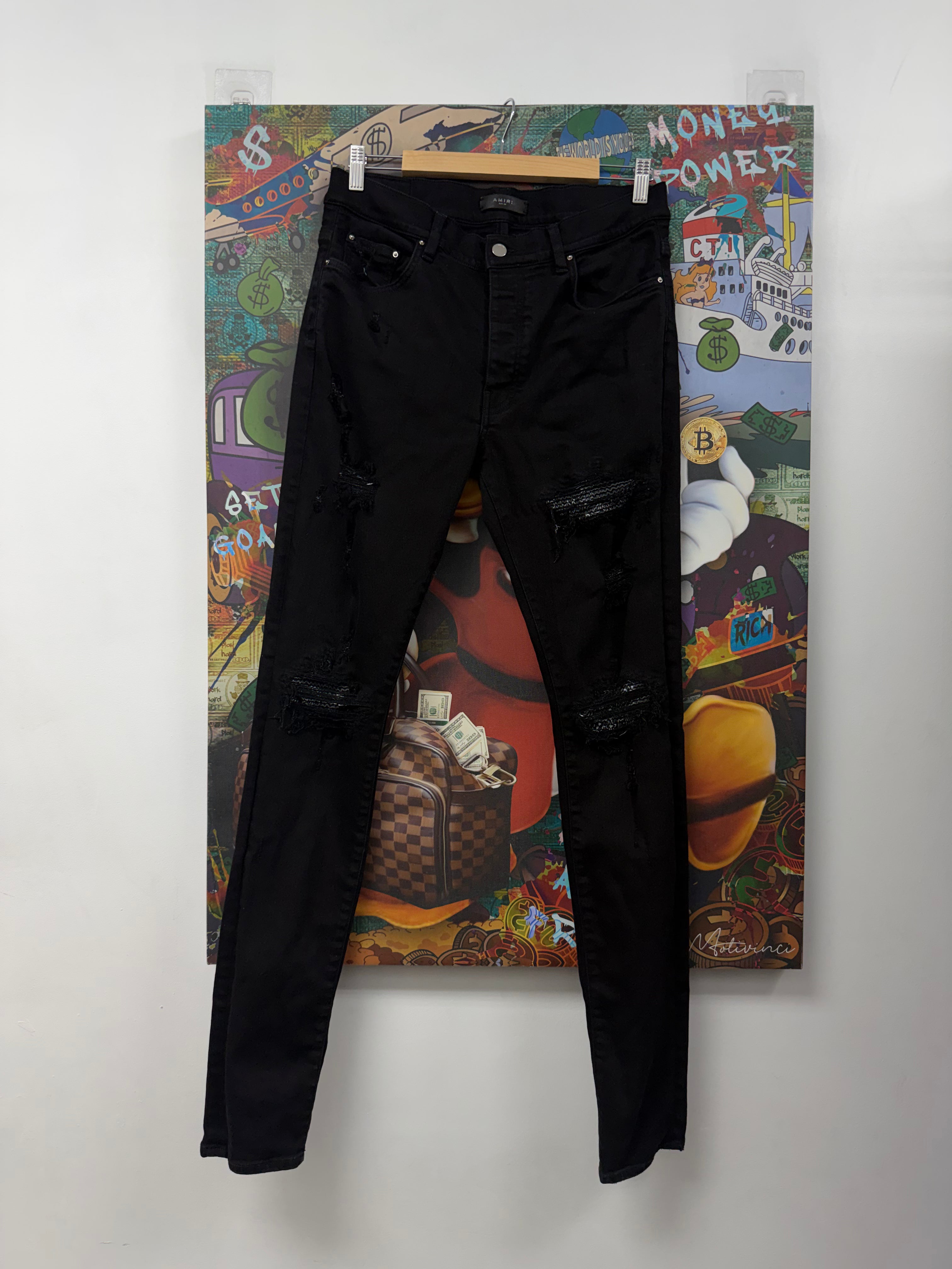 Amiri MX1 Black Paisley Patch Jeans