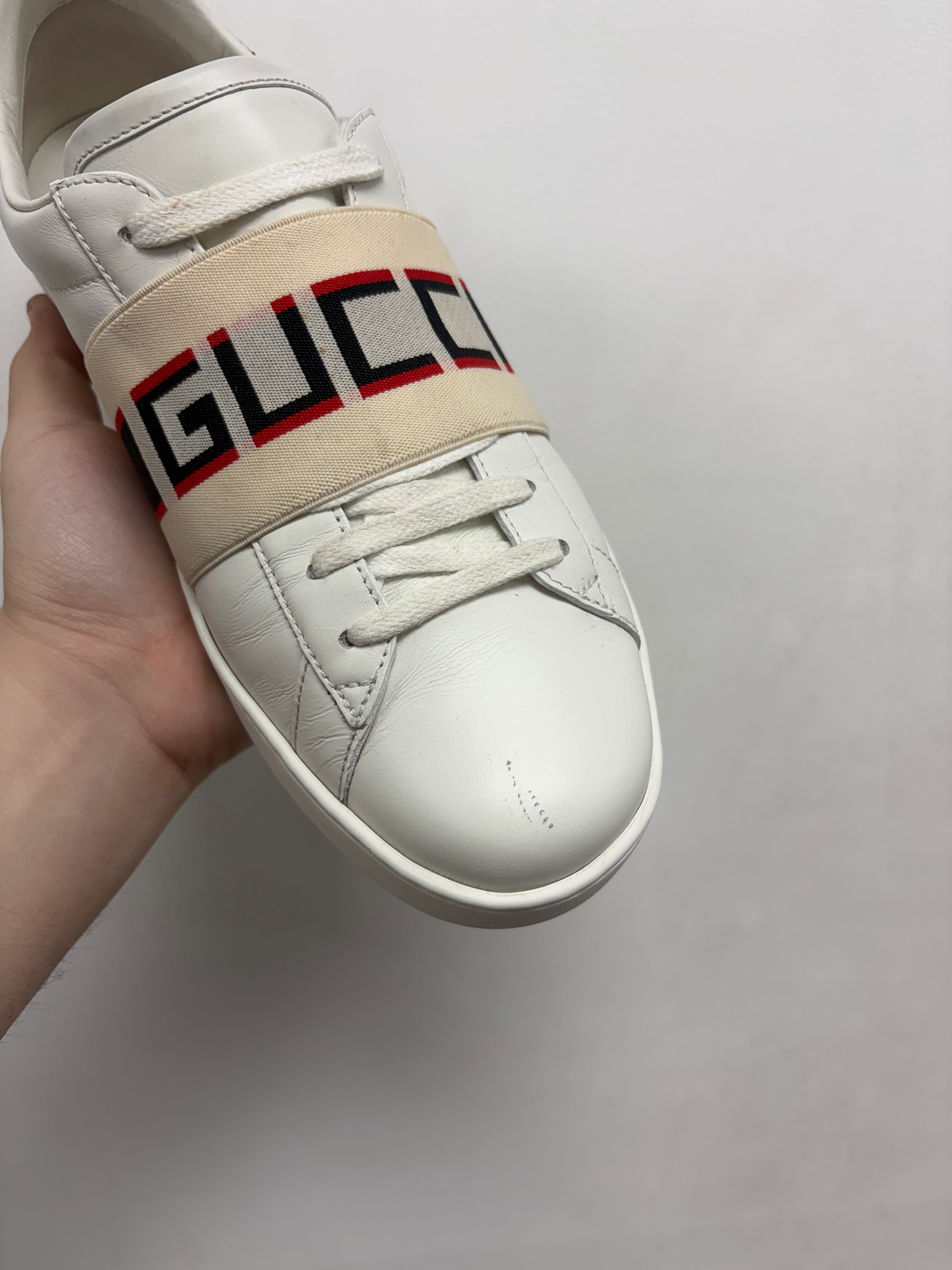 Gucci White Ace Logo (Toe Box Scuff) Sneakers