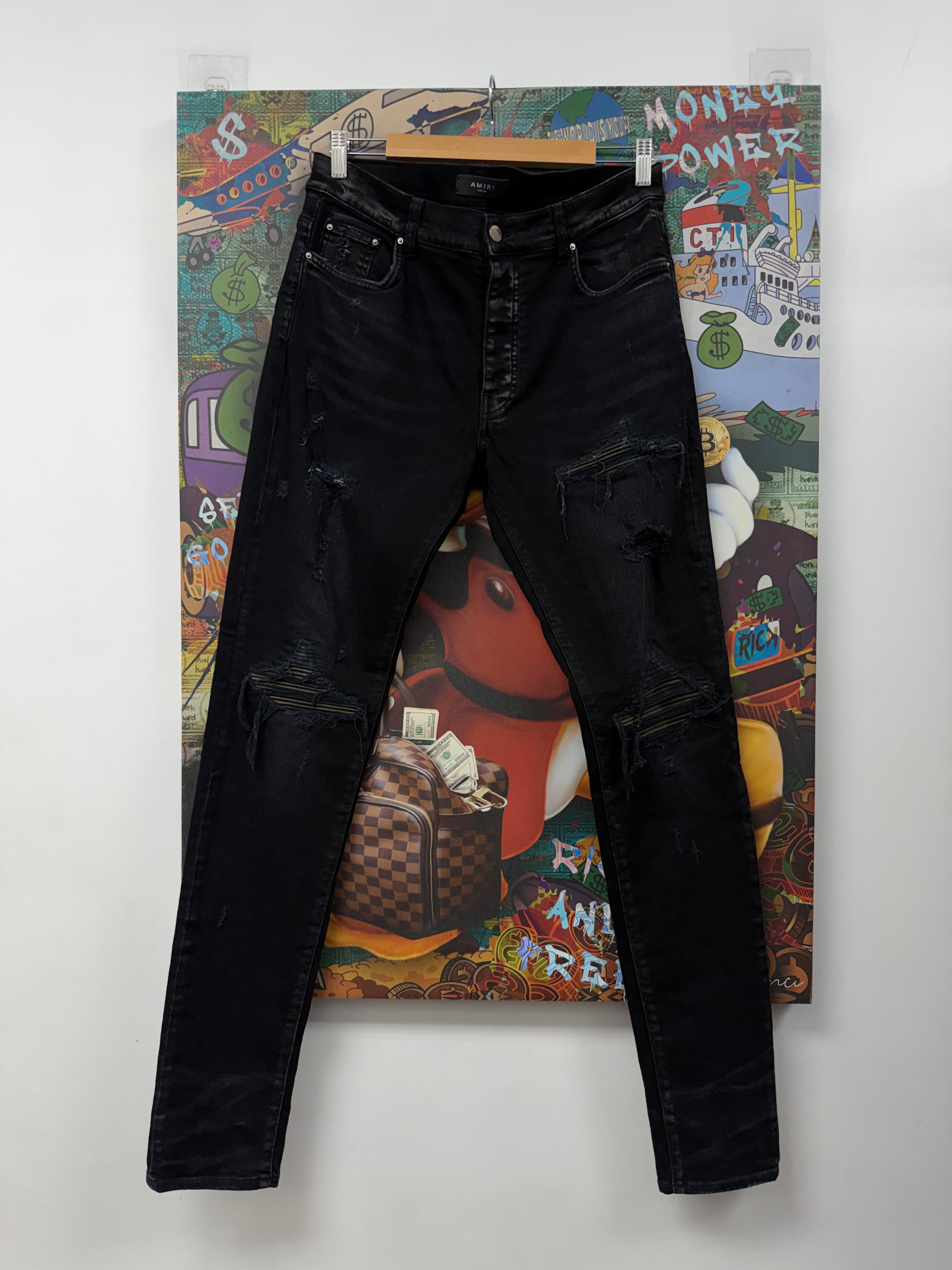 Amiri MX1 Black Wash Camo Patch Jeans