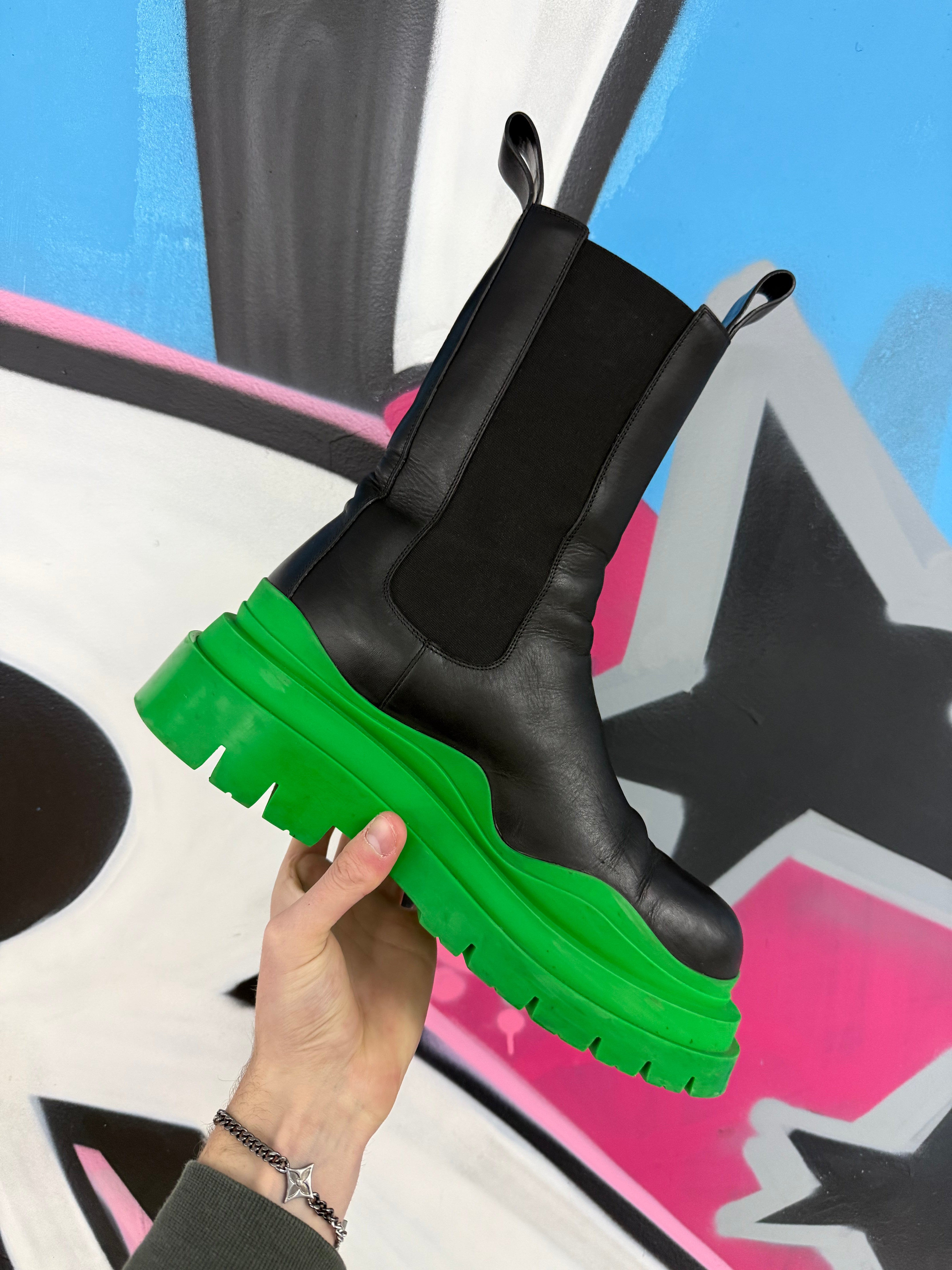 Bottega Veneta Black Green Tire Boots