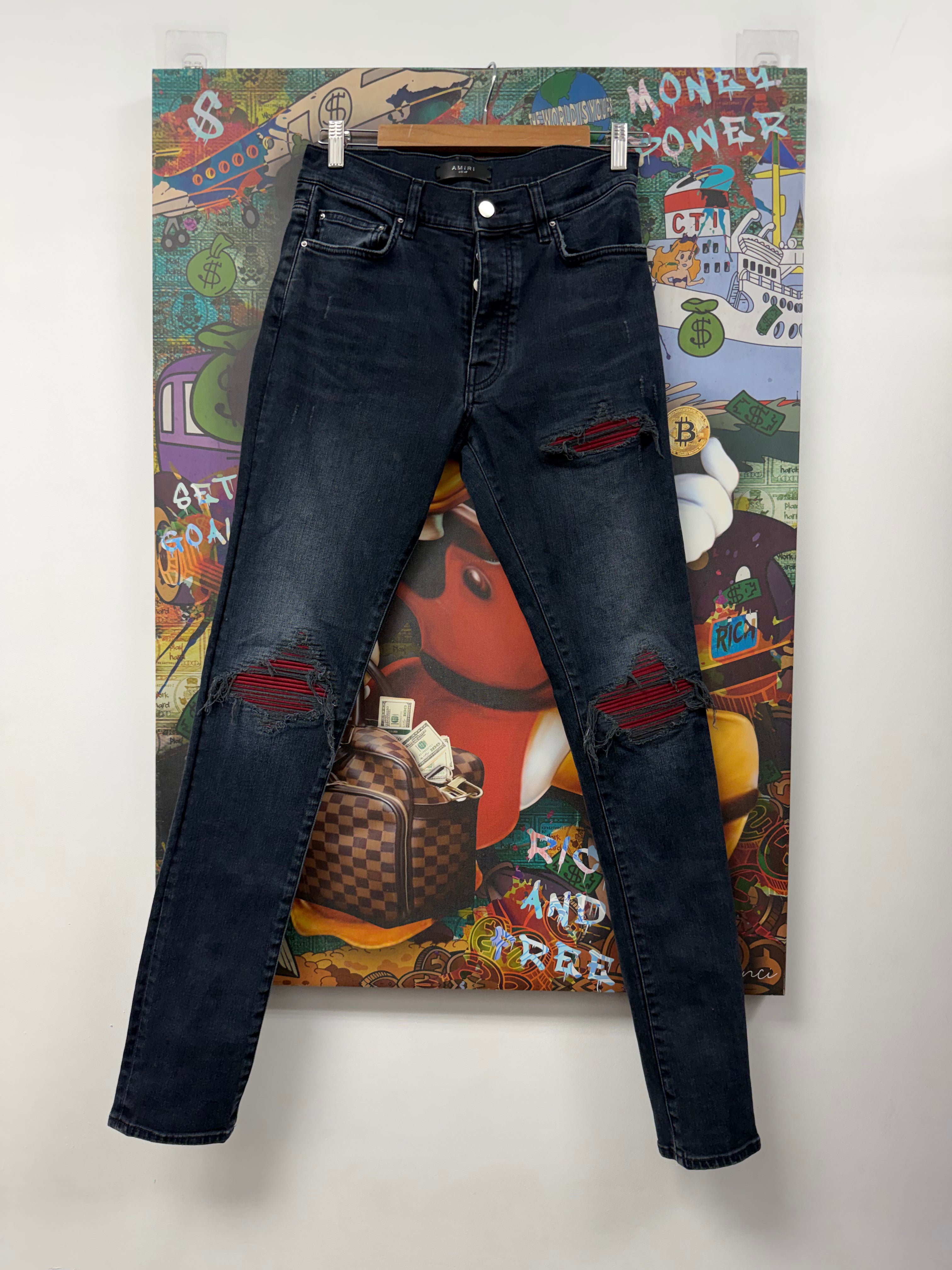 Amiri MX1 Navy Wash Red Patch Jeans
