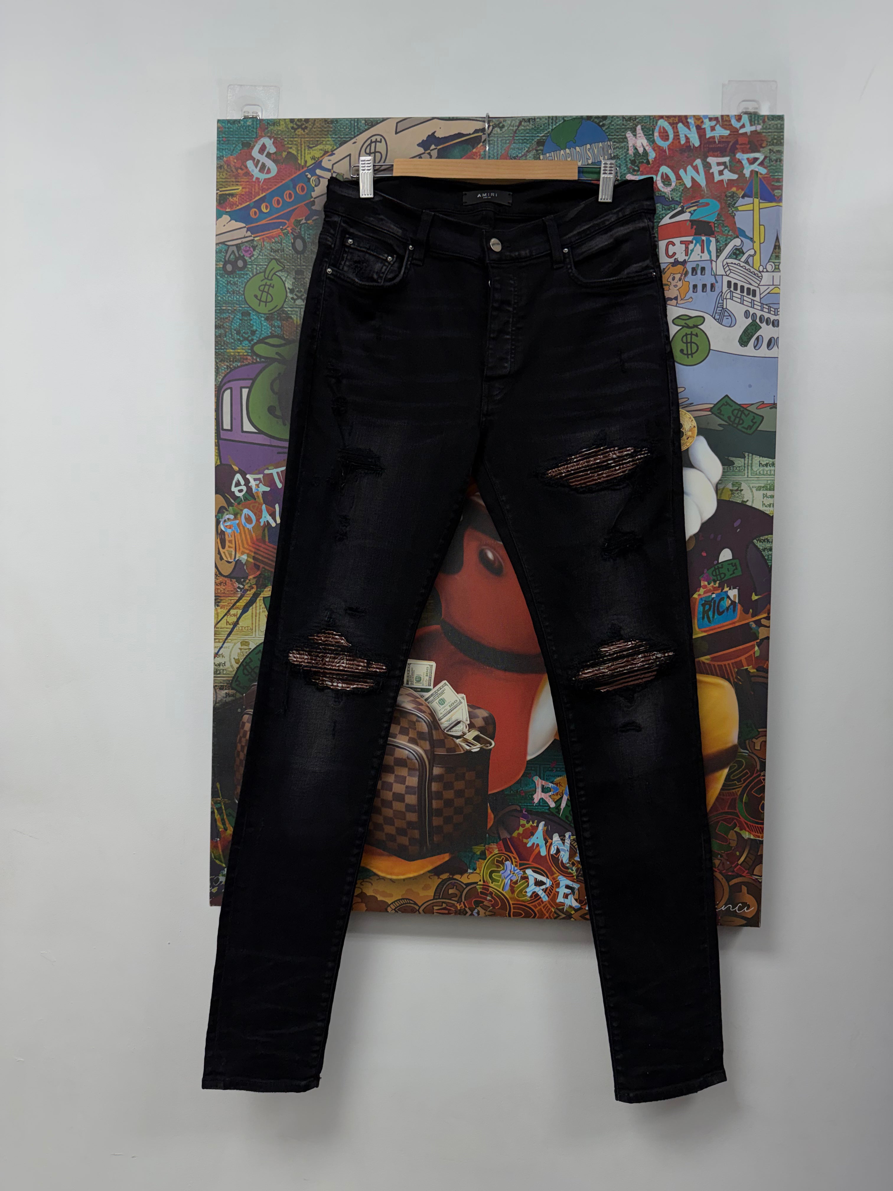Amiri MX1 Black Wash Brown Paisley Jeans