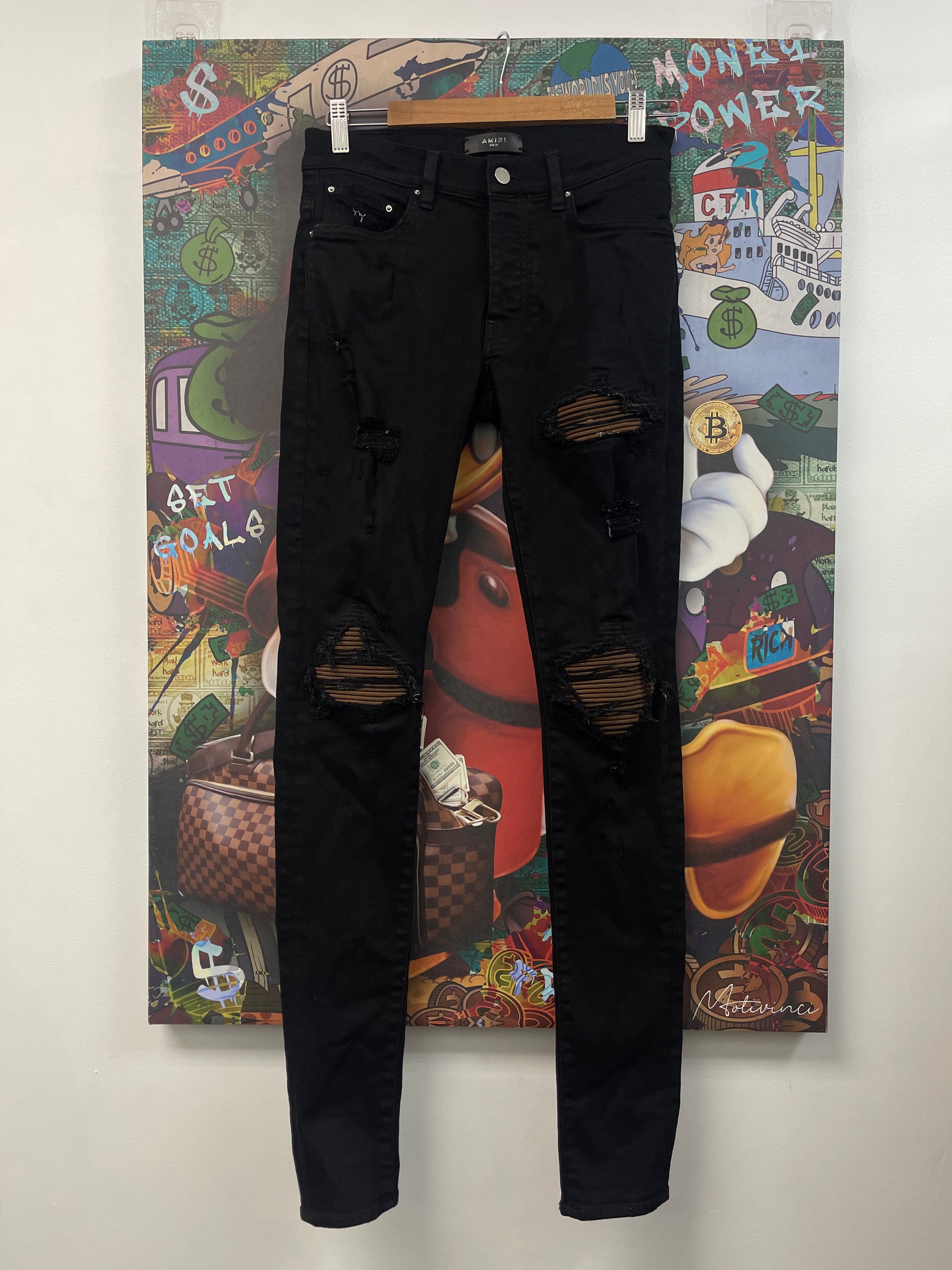 Amiri MX1 Black Brown Patch Jeans