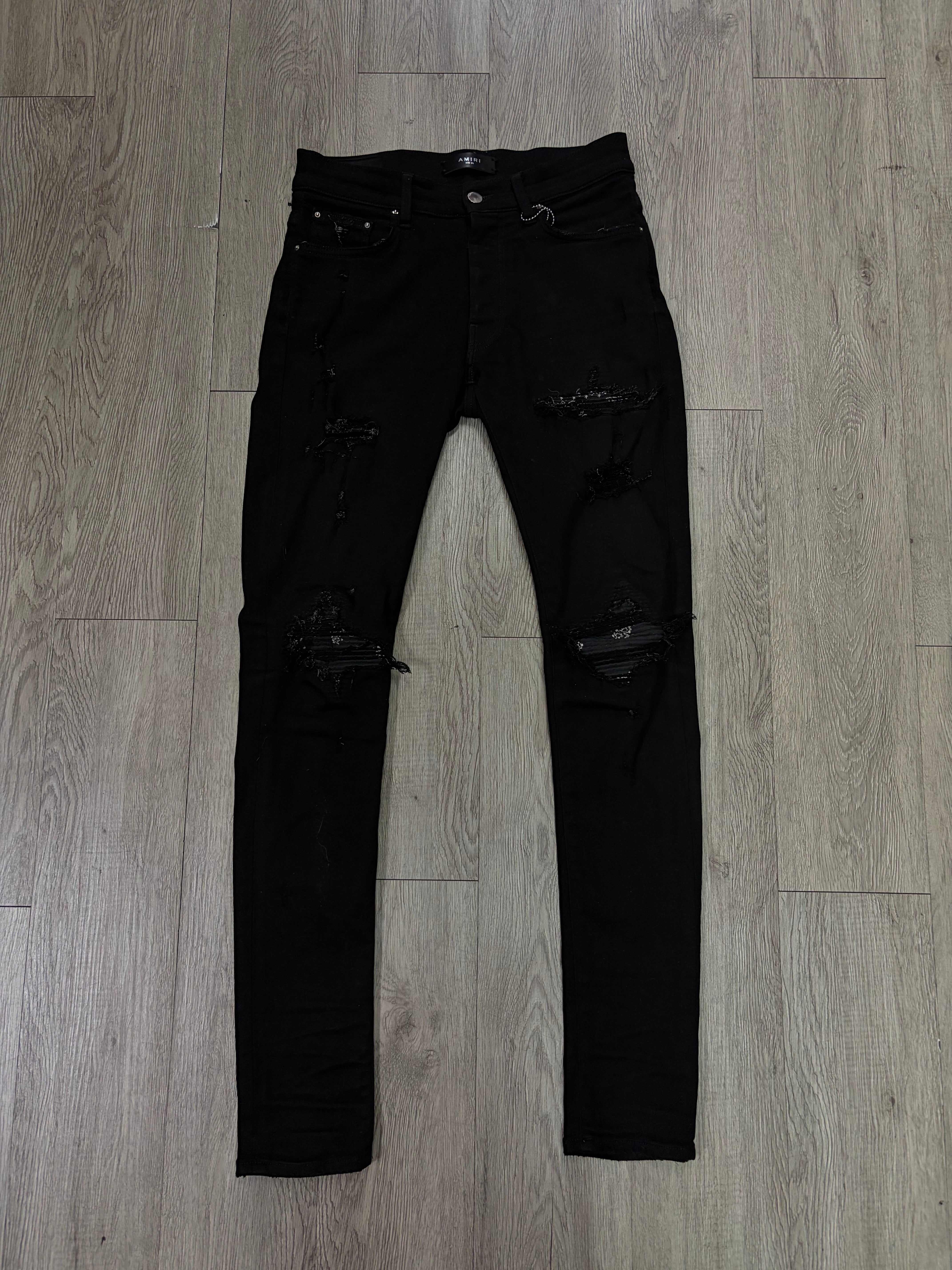 Amiri MX1 Black Paisley Patch Jeans