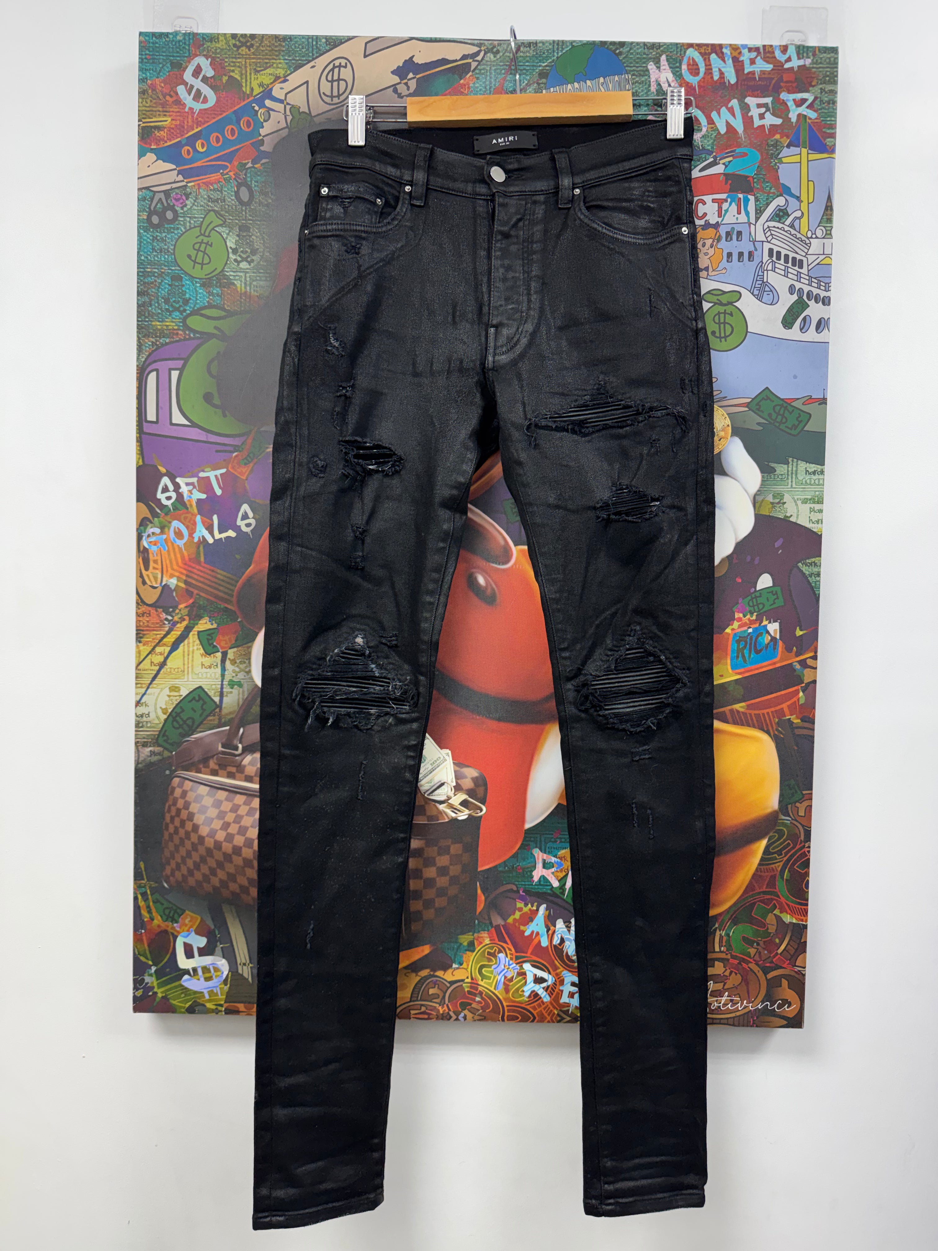 Amiri MX1 Black Wax Patch Jeans