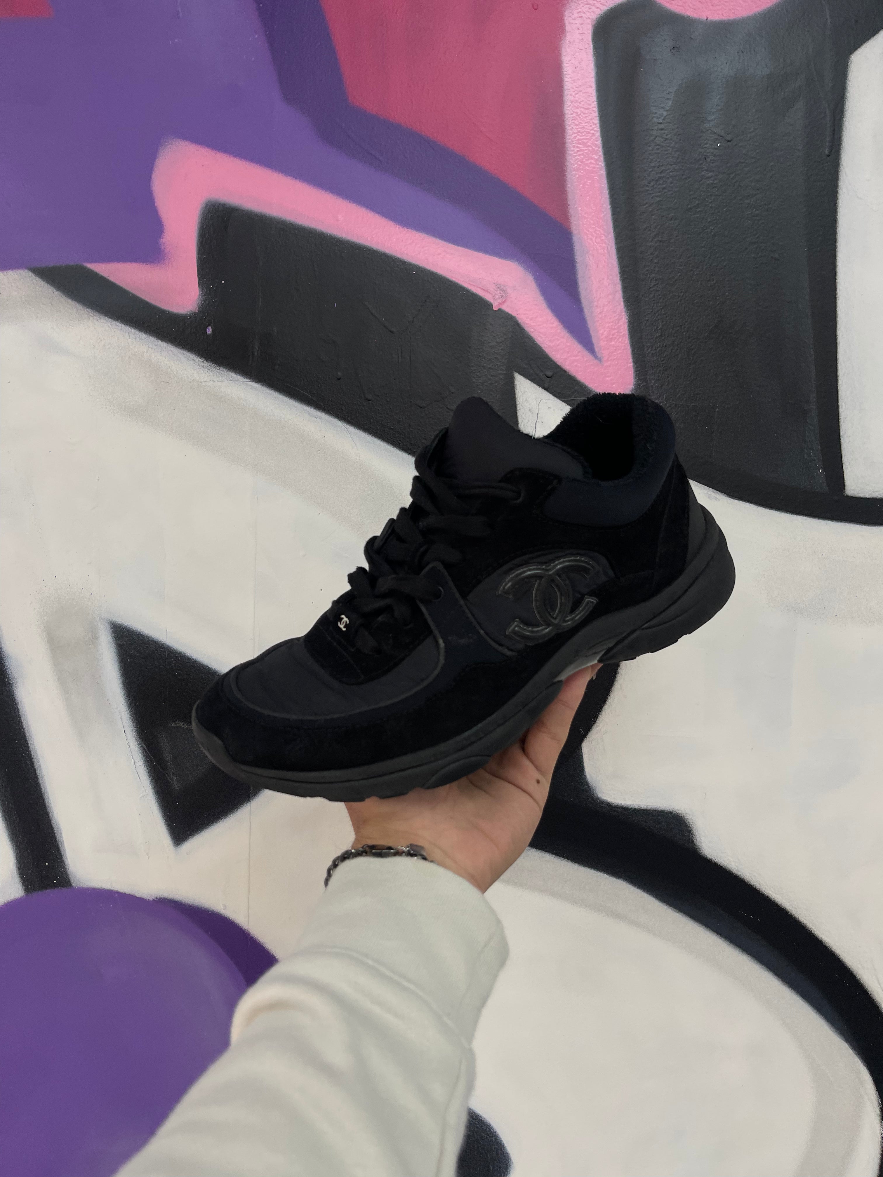 Chanel CC Black Black Trainer Sneakers