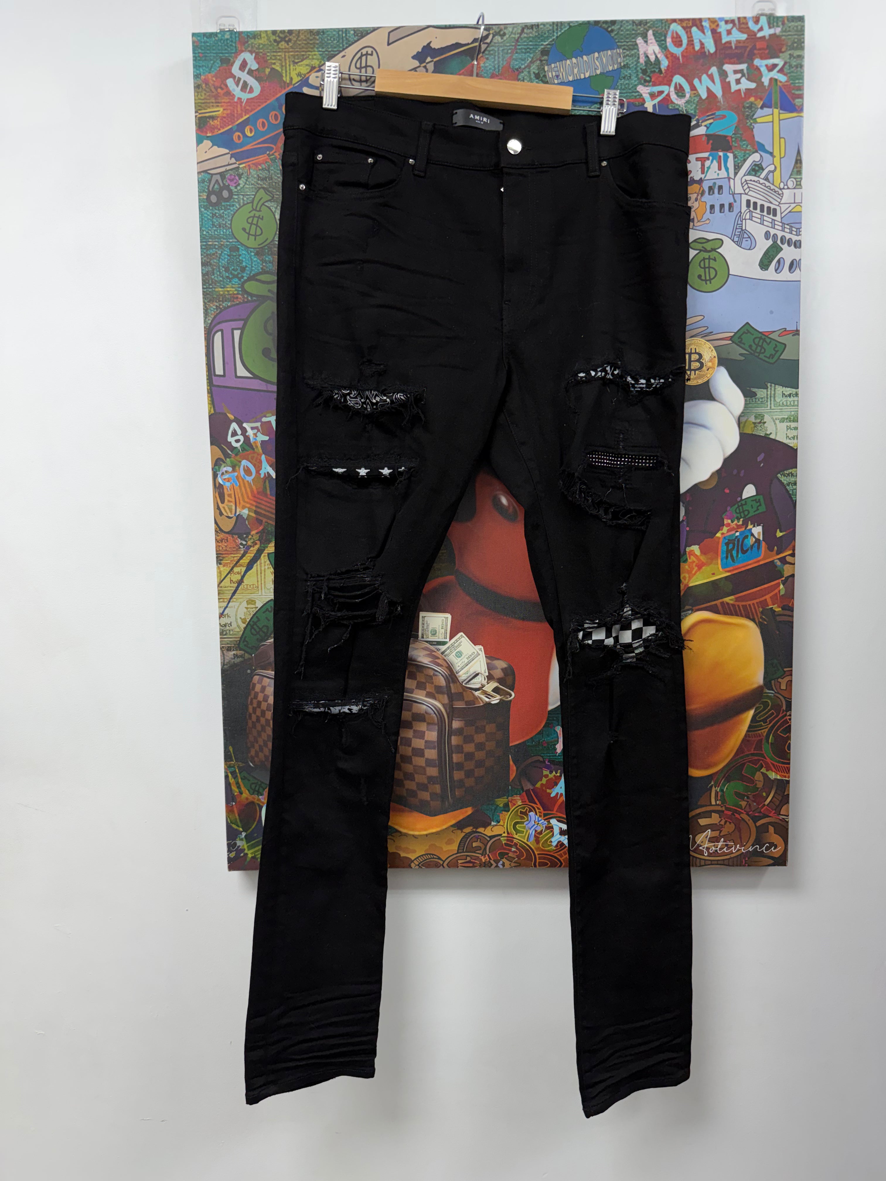 Amiri Black Studded Art Thrasher Patch Jeans