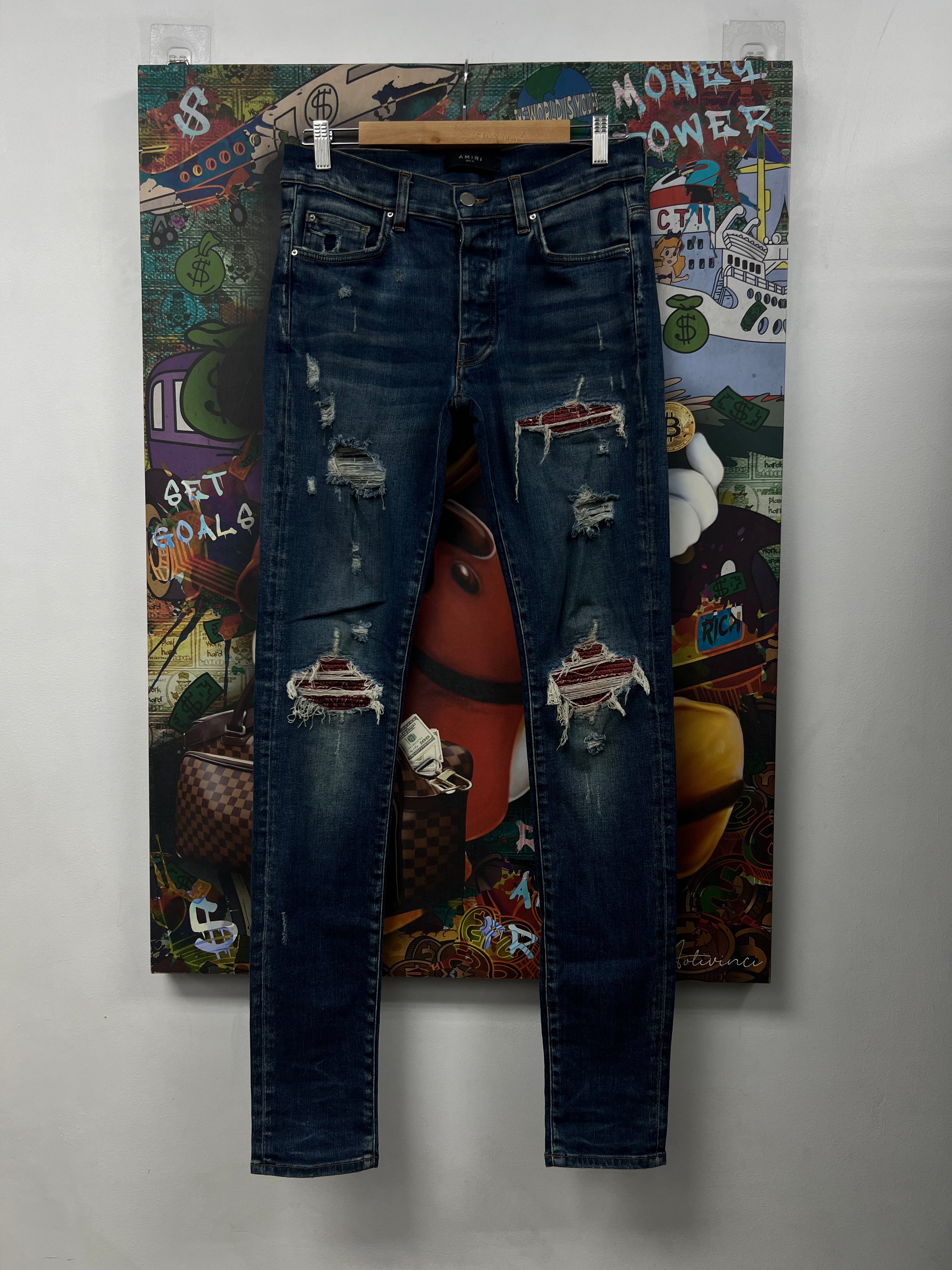 Amiri MX1 Deep Classic Red Paisley Patch Jeans