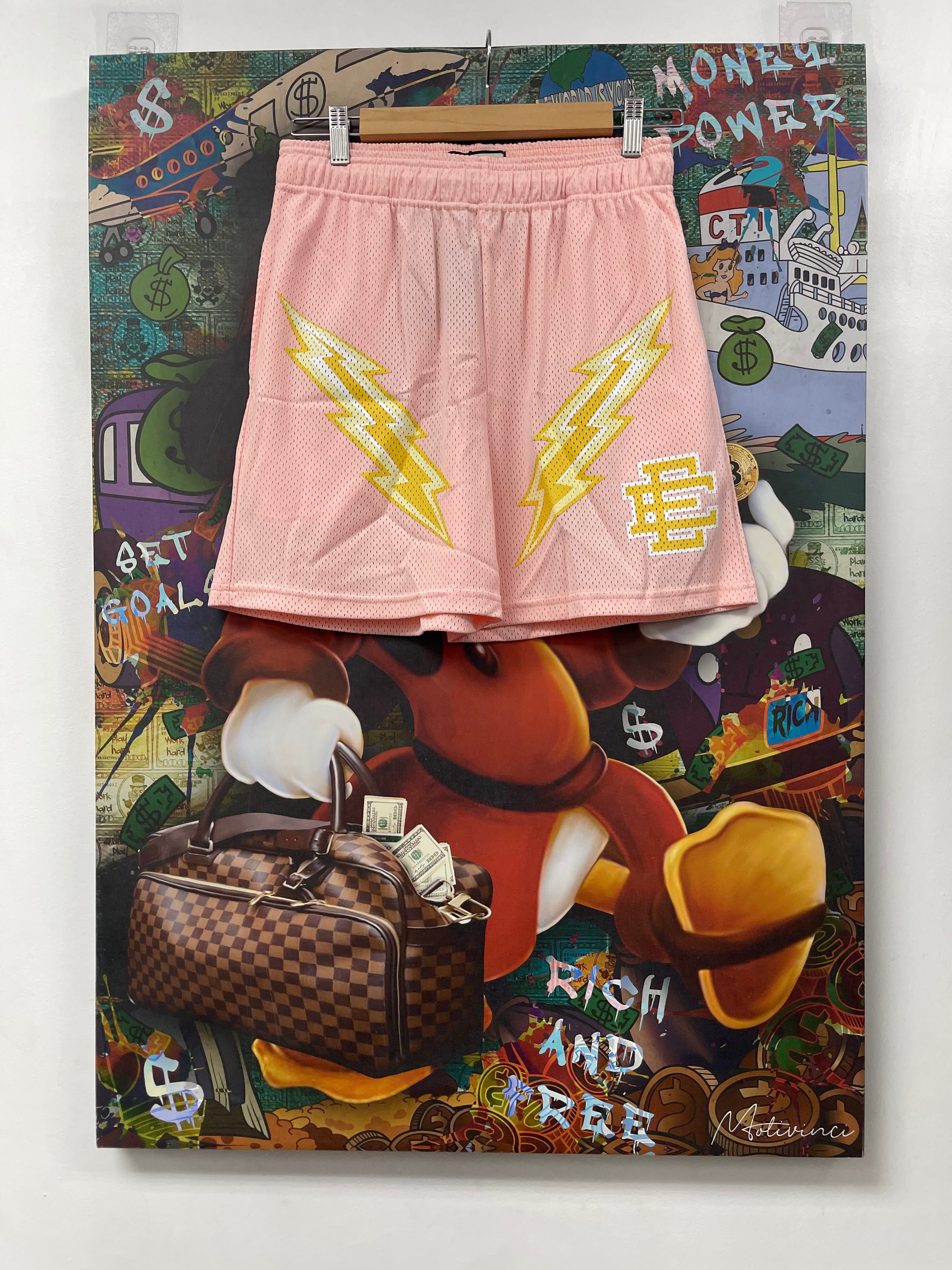 Eric Emanuel Pink Yellow Bolt Shorts