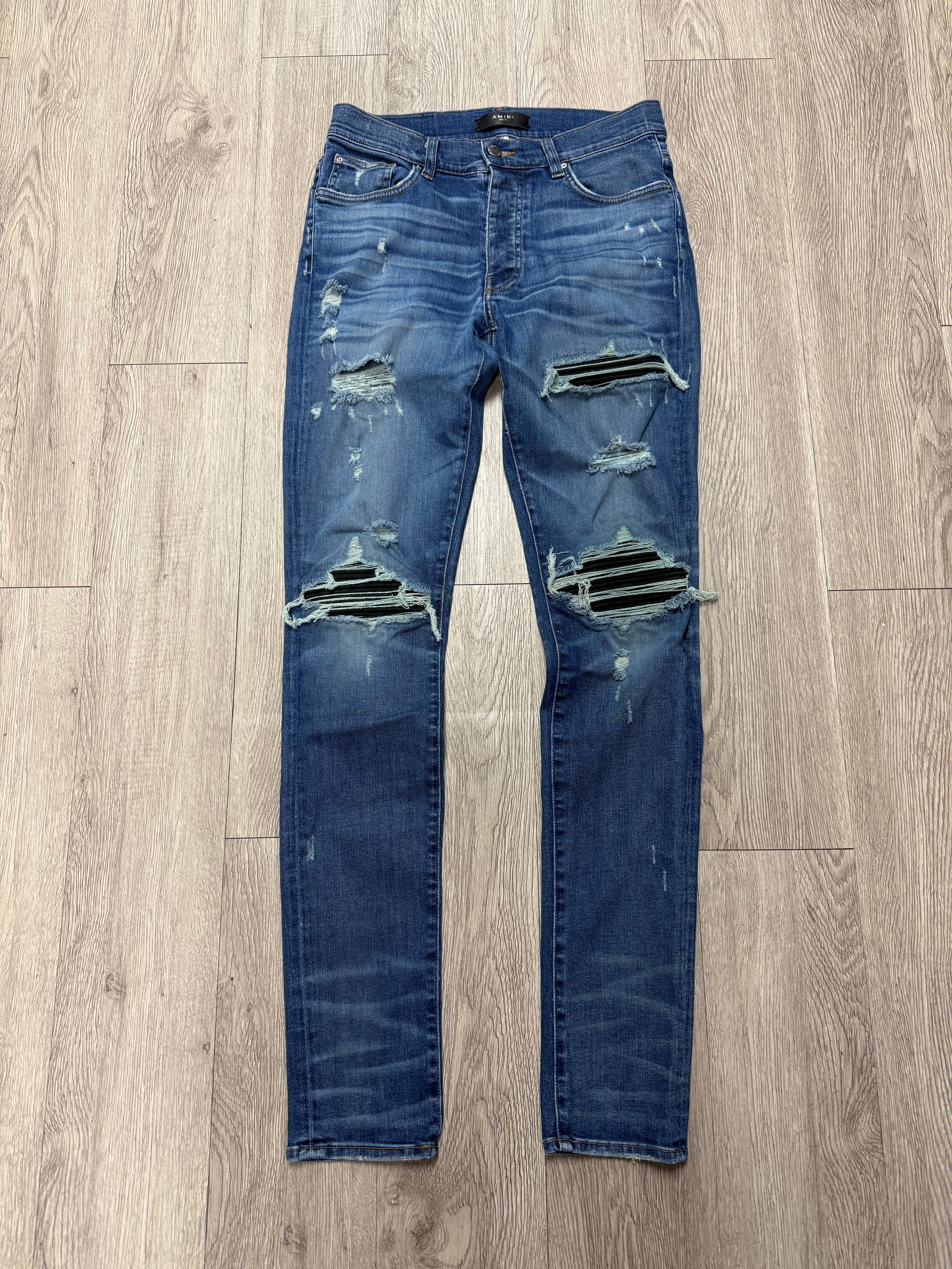 Amiri Dark Wash Black Velour Patch MX1 Jeans