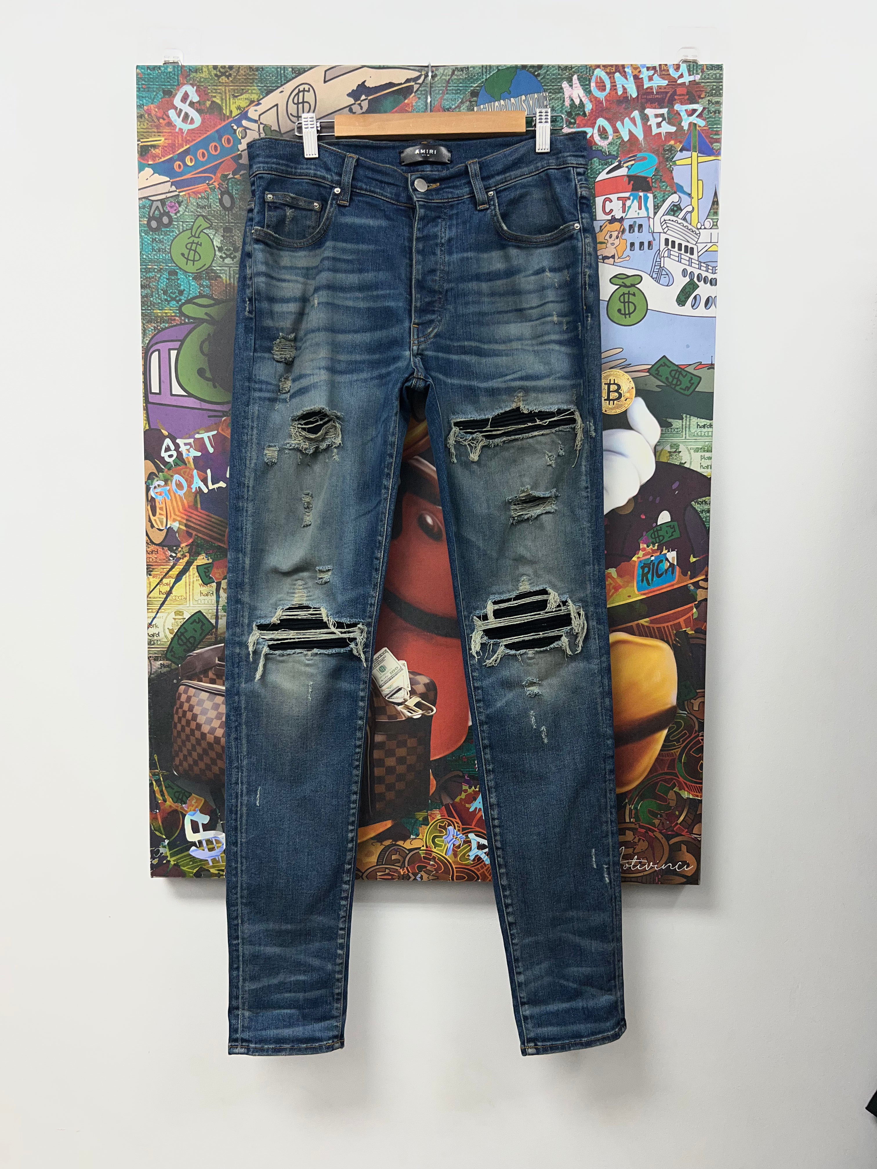 Amiri Deep Classic Black Suede Patch Jeans