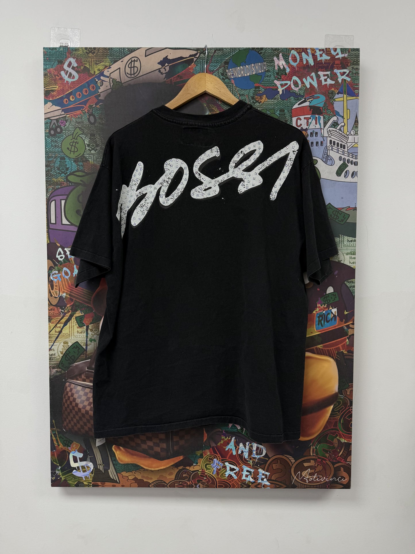 Bossi Tee Black Studded Rose Used Large N/A