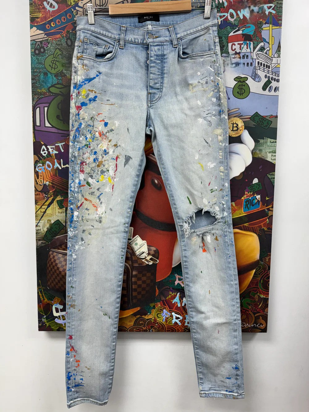 Amiri "Paint Splatter" Thrasher Light Wash Jeans
