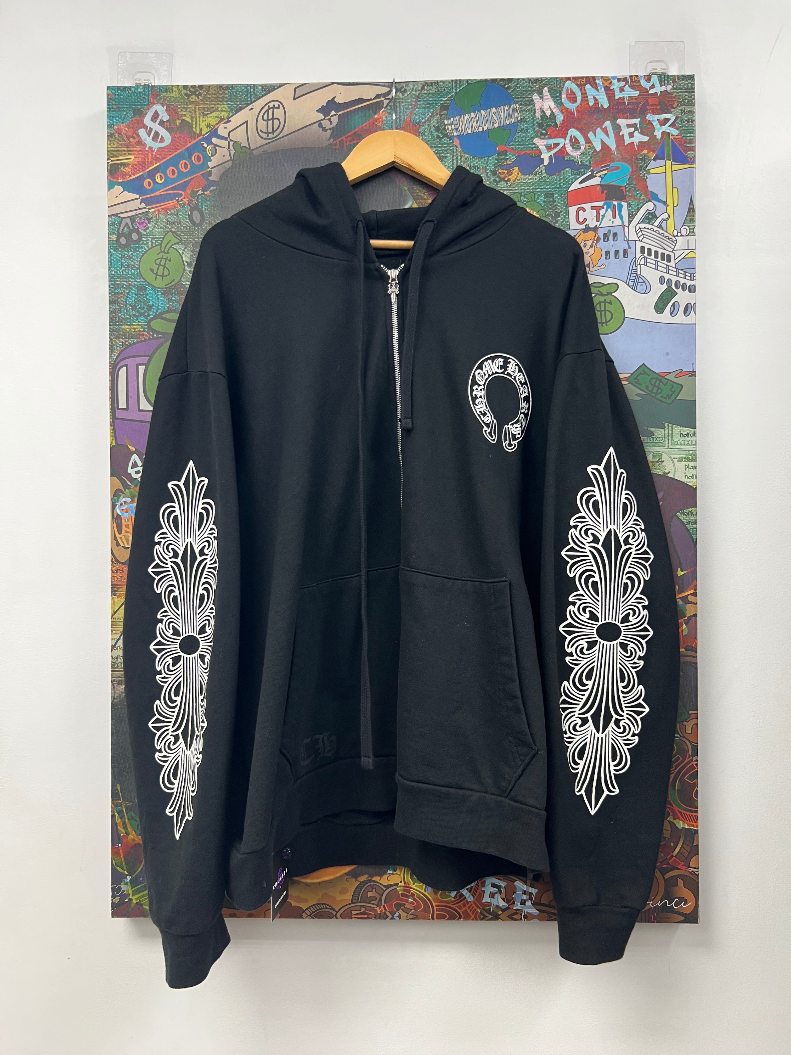Chrome  Hearts Black Floral Horseshoe Zip Up