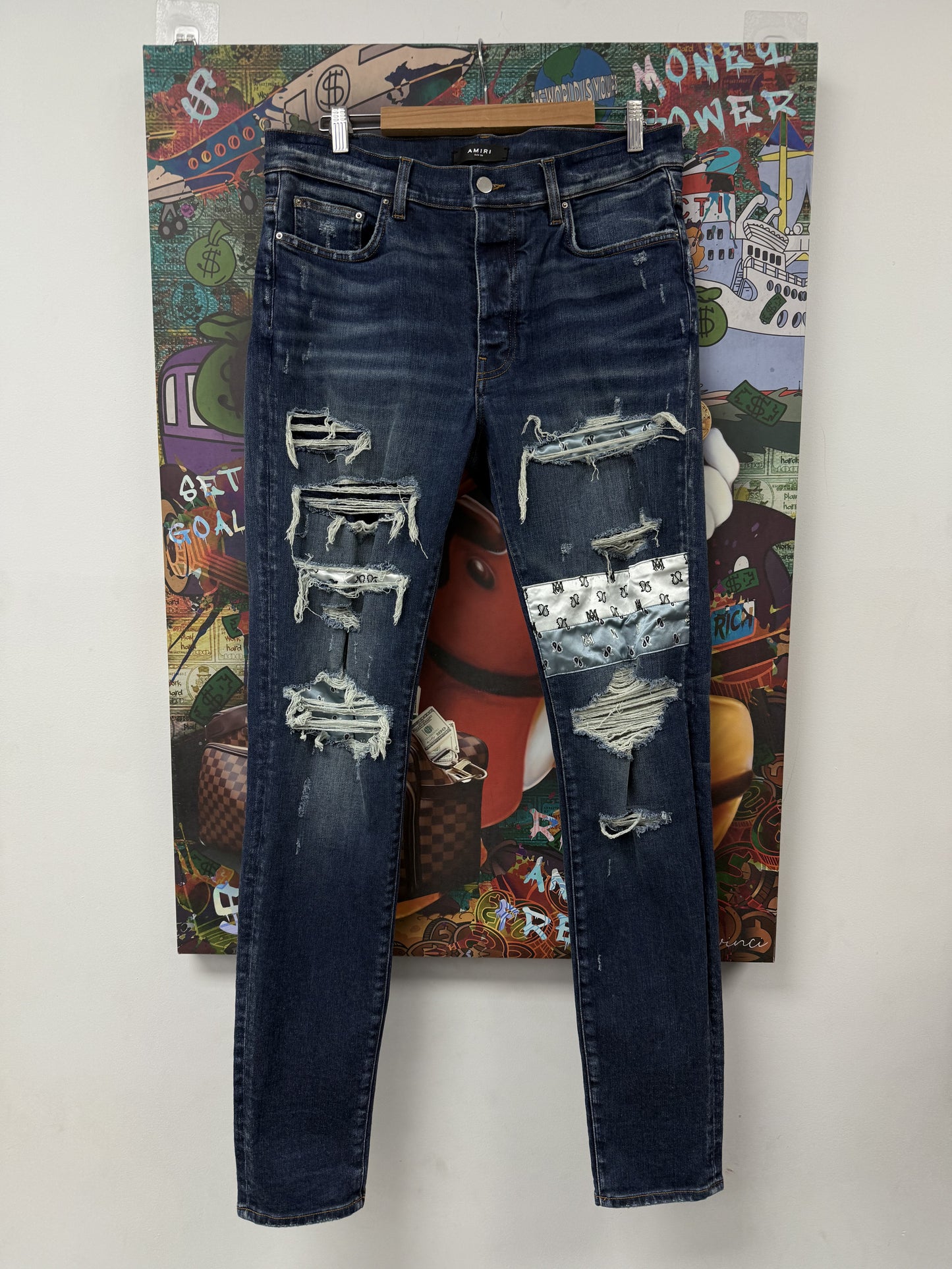 Amiri Jeans Patchwork Navy Paisley Used 36 N/A