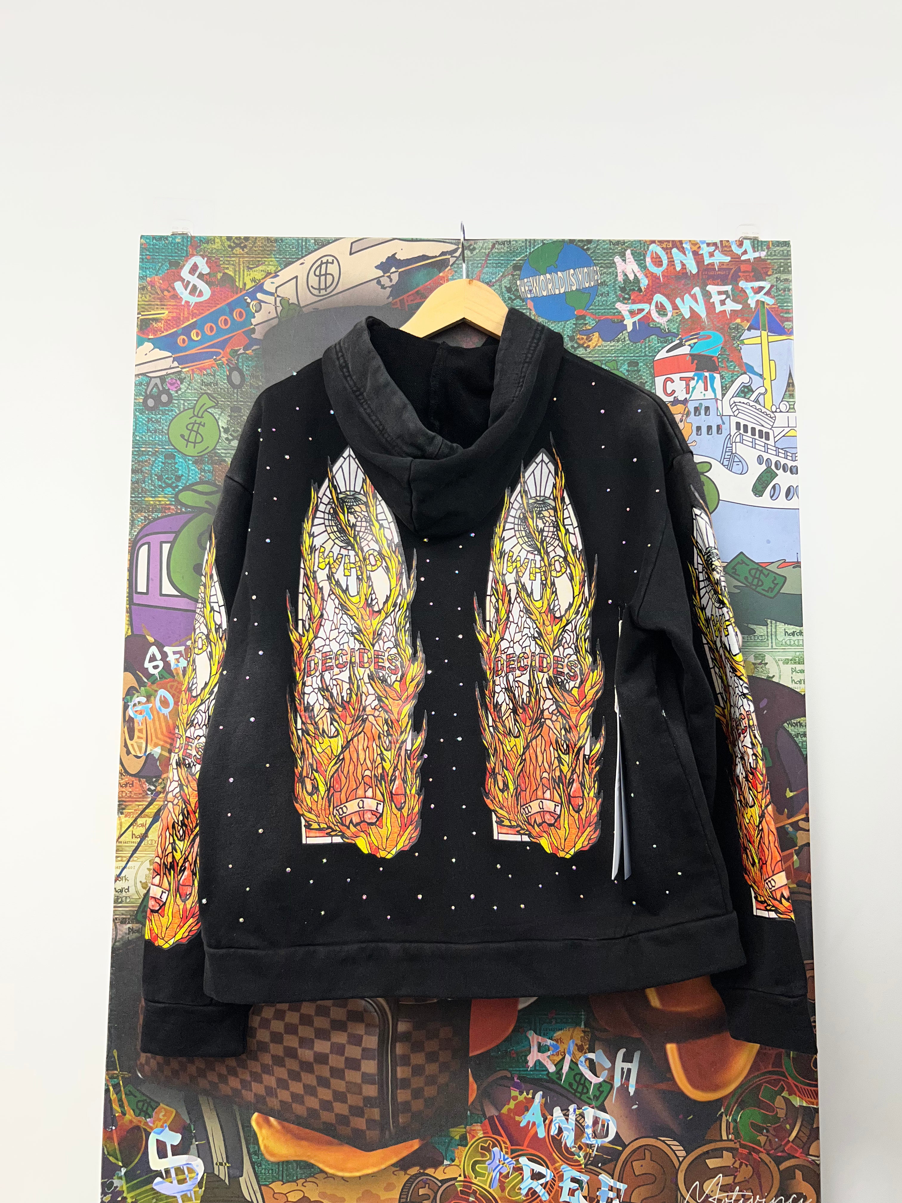 Who Decides War Black Flames Glass (Fits Like XS) Hoodie