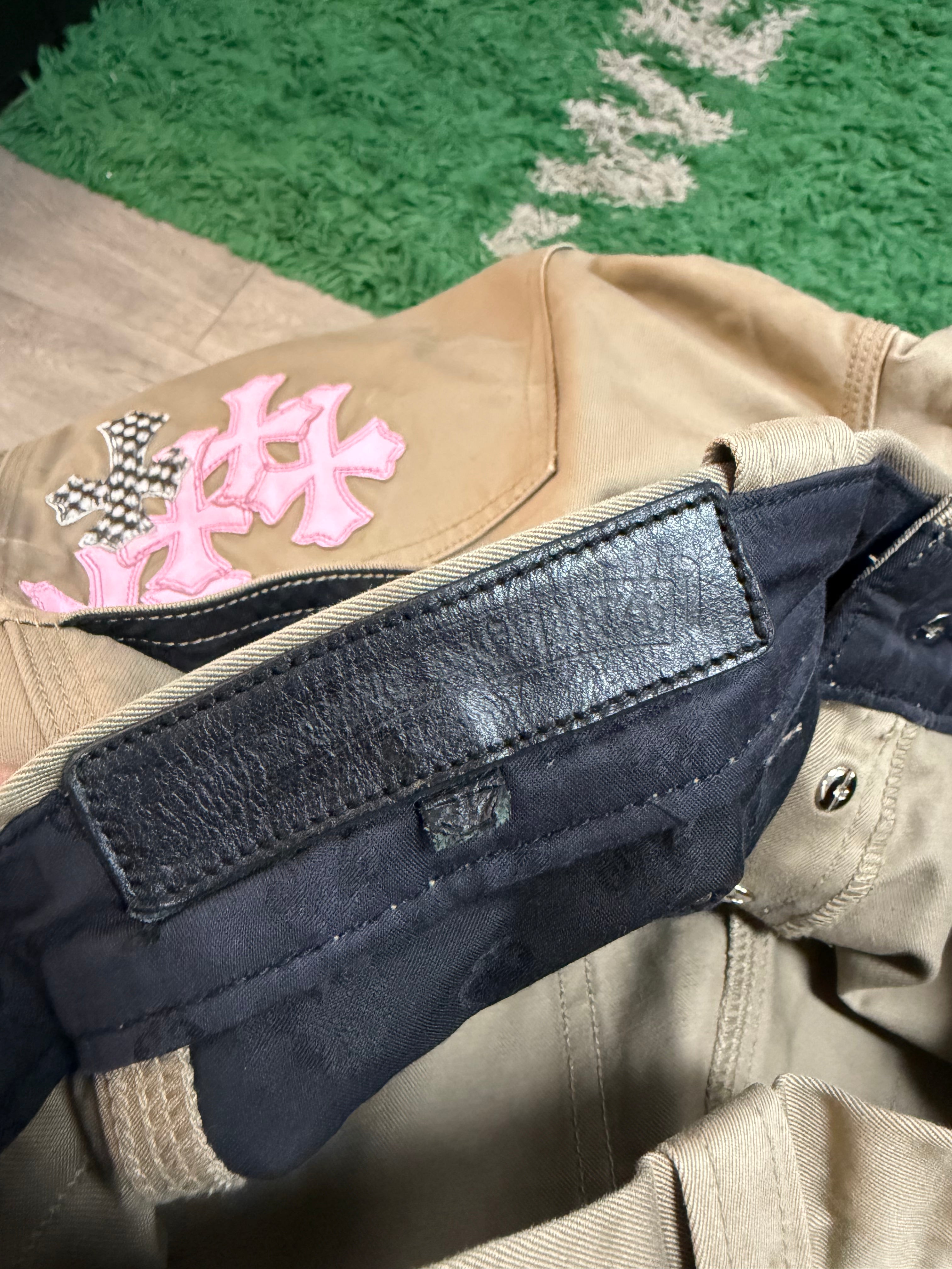 Chrome Hearts Tan Pink & Checkered Cross Patch Carpenter Pants